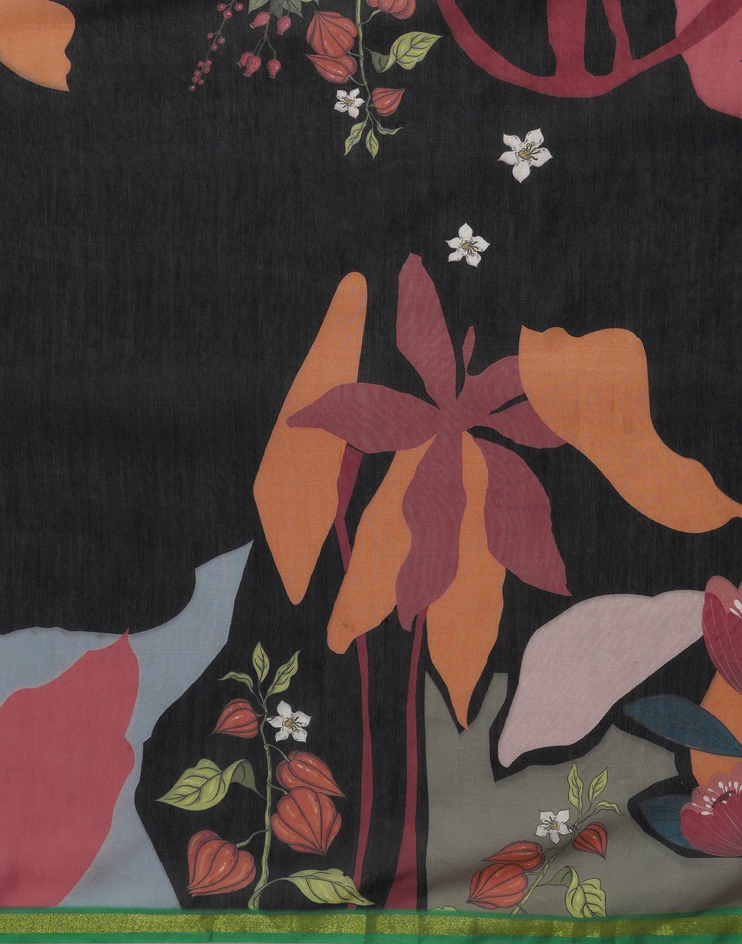 Black Silk Floral Printed Saree - Image 9