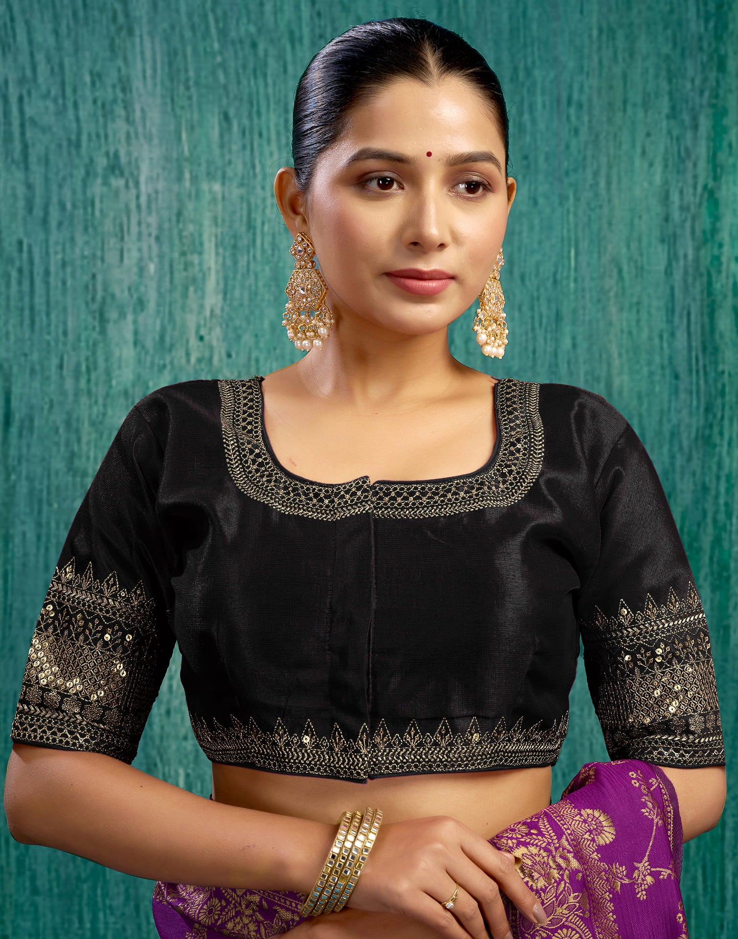 Black Silk Plain Sequence Blouse - Image 6