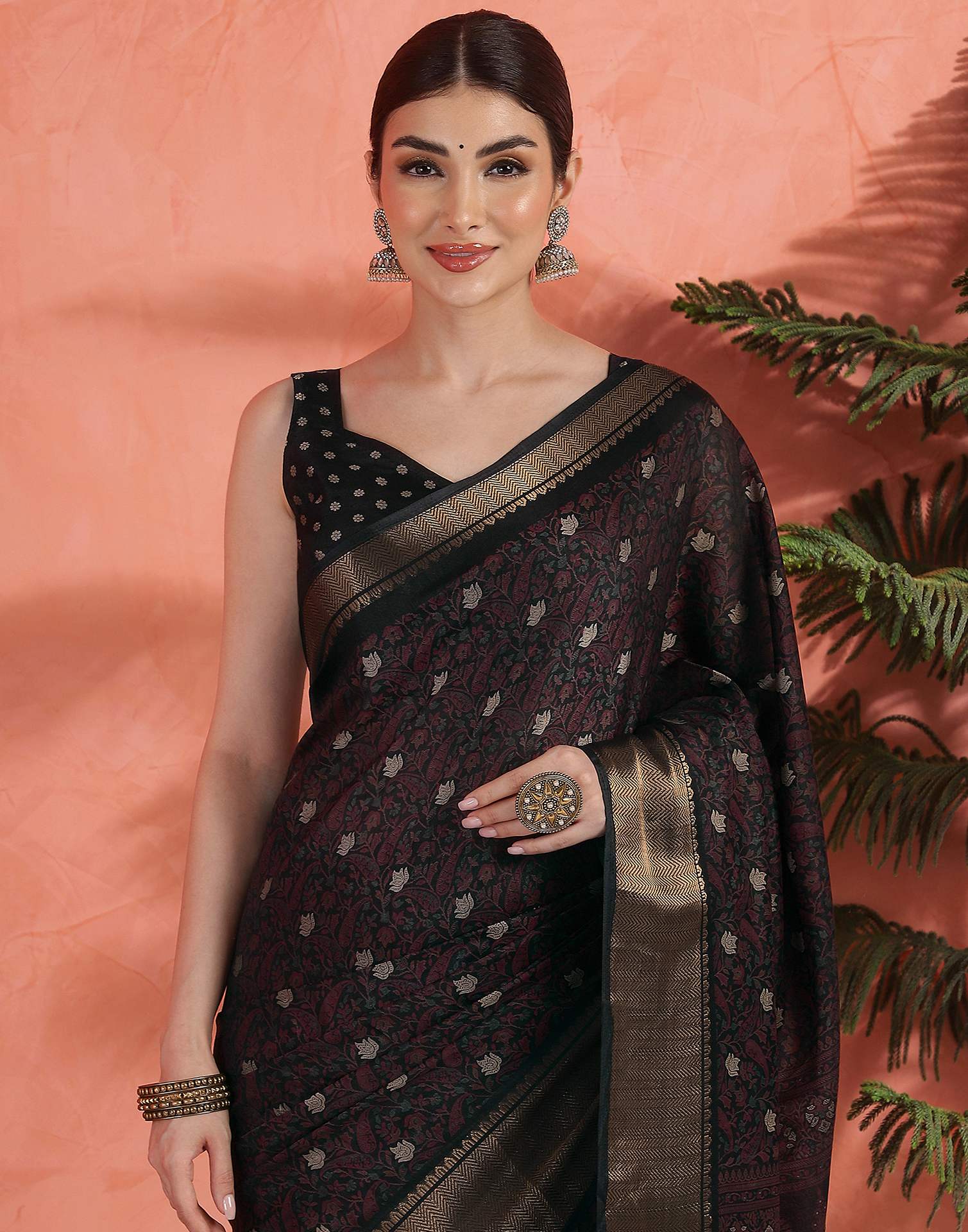 Black Silk Printed Saree - Image 2