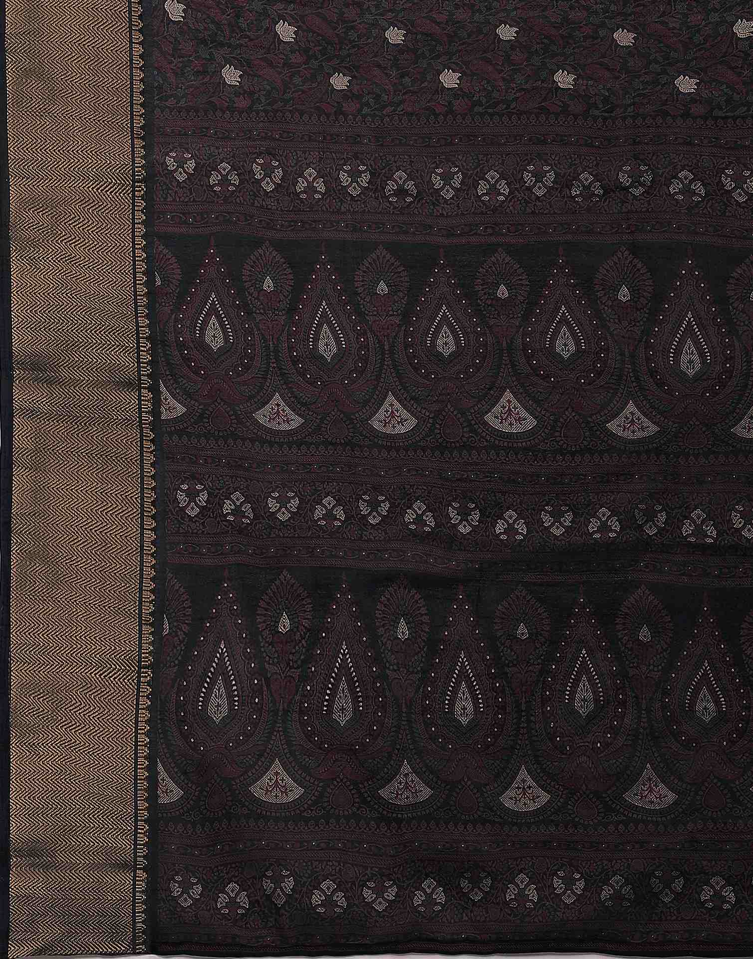 Black Silk Printed Saree - Image 9