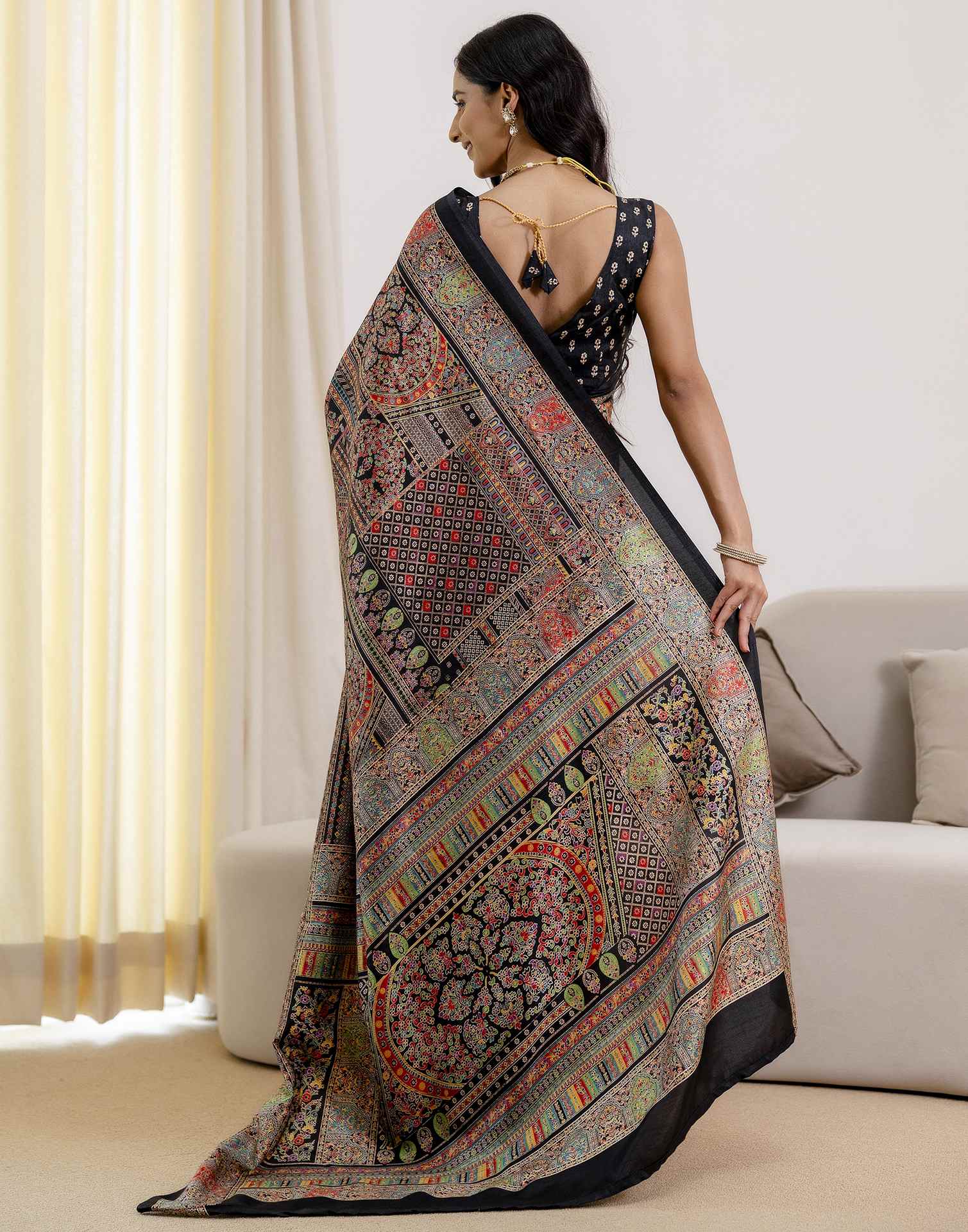 Black Silk Printed Saree - Image 9