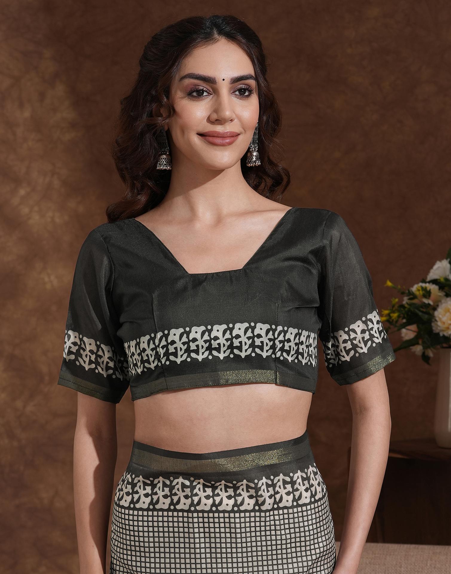 Black Silk Printed Saree - Image 8