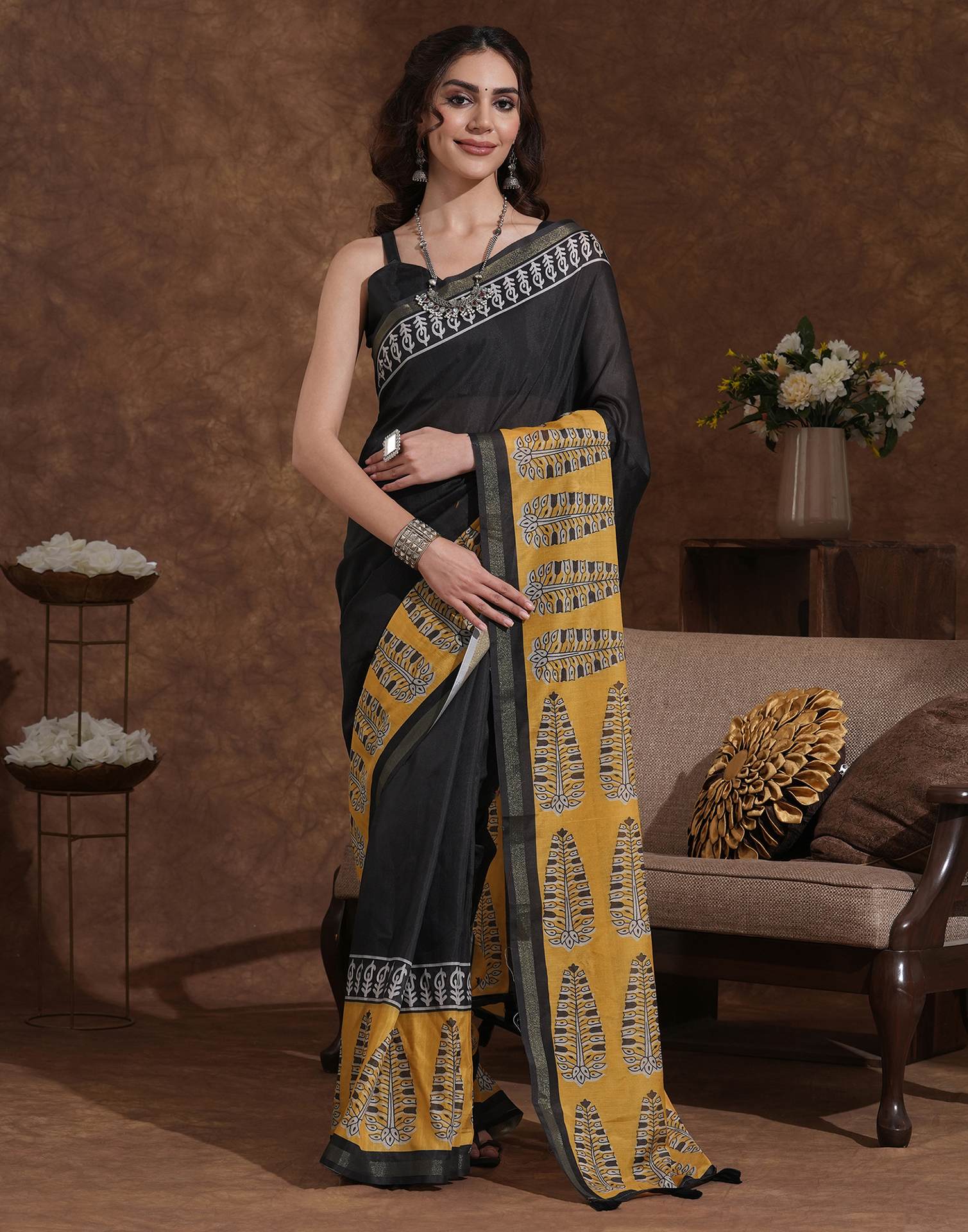 Black Silk Printed Saree
