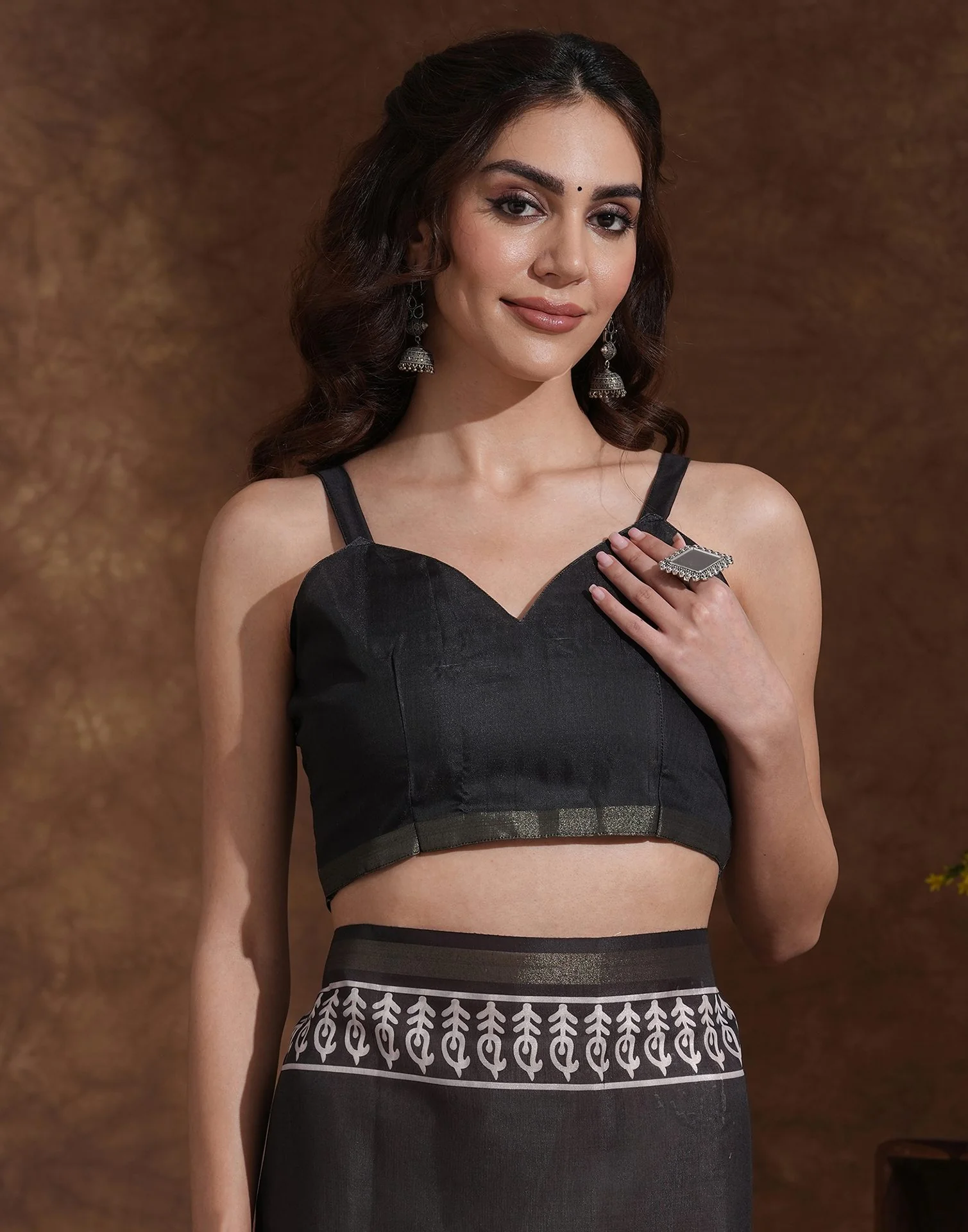 Black Silk Printed Saree - Image 7