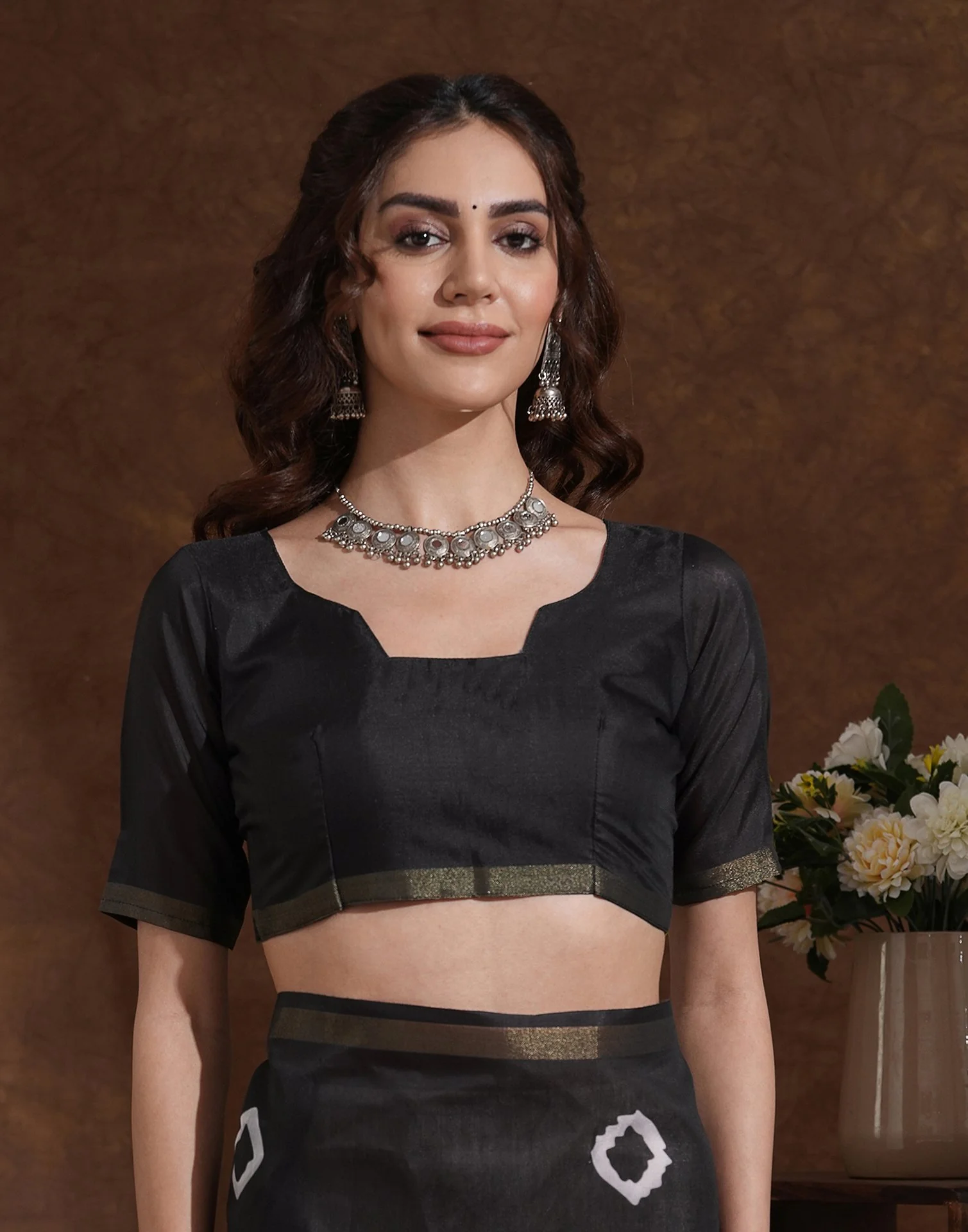 Black Silk Printed Saree - Image 7