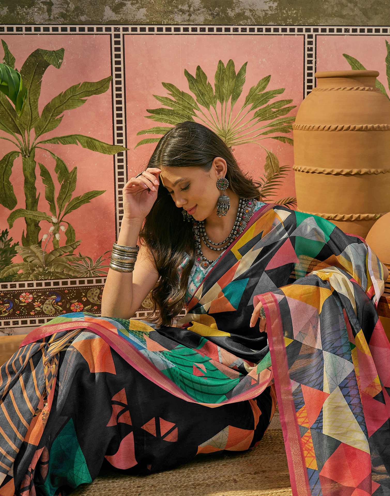Black Silk Printed Saree - Image 3
