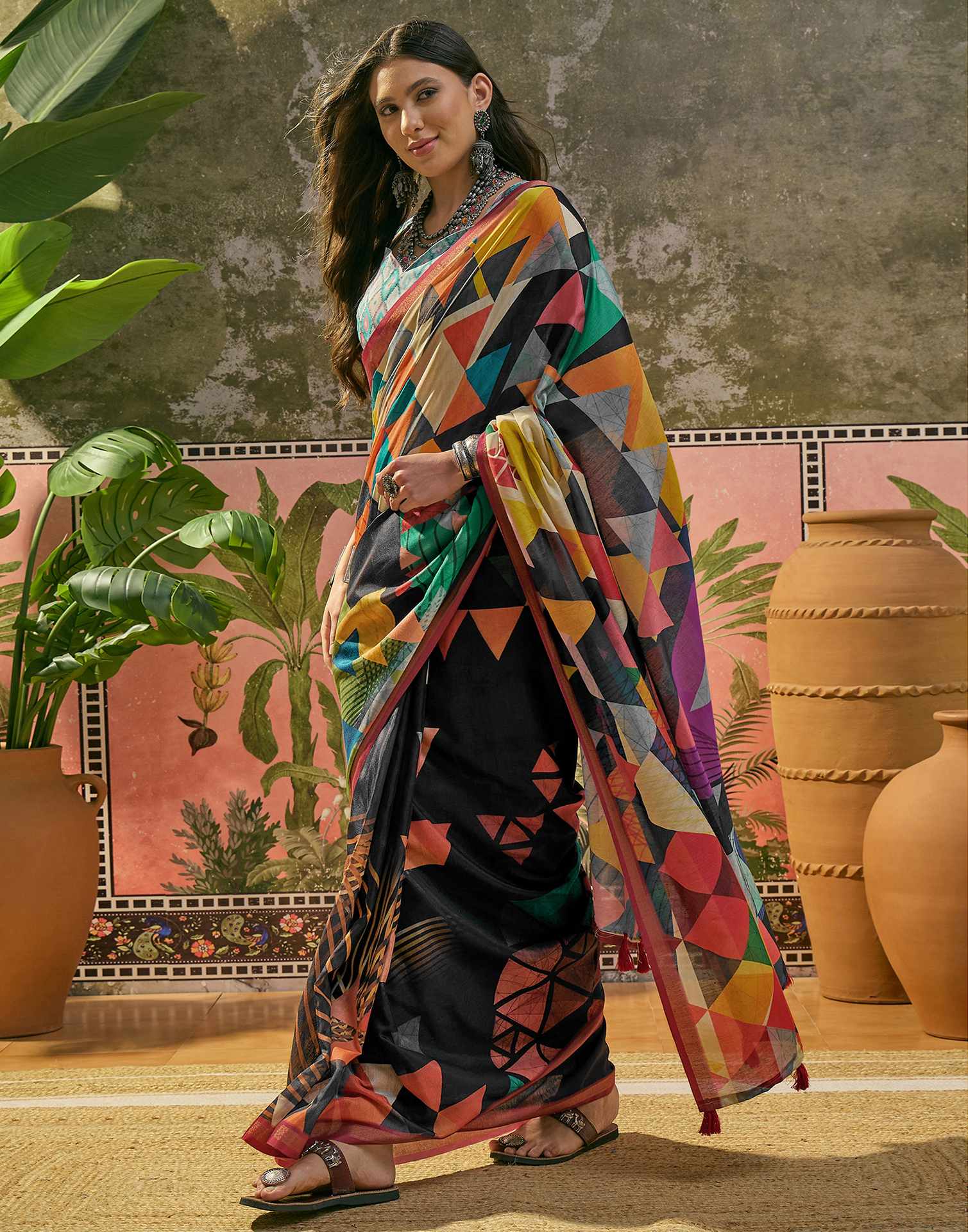 Black Silk Printed Saree - Image 6
