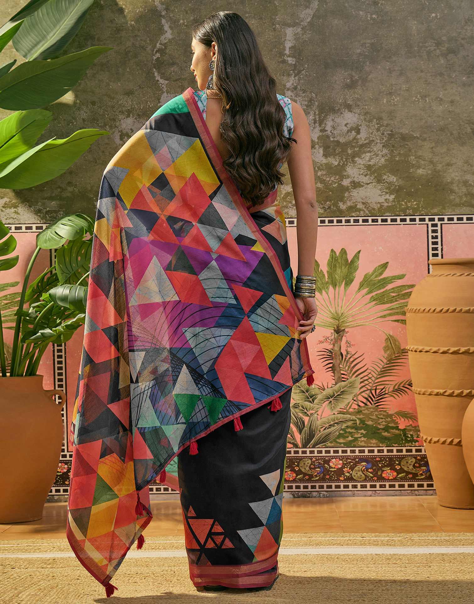 Black Silk Printed Saree - Image 7
