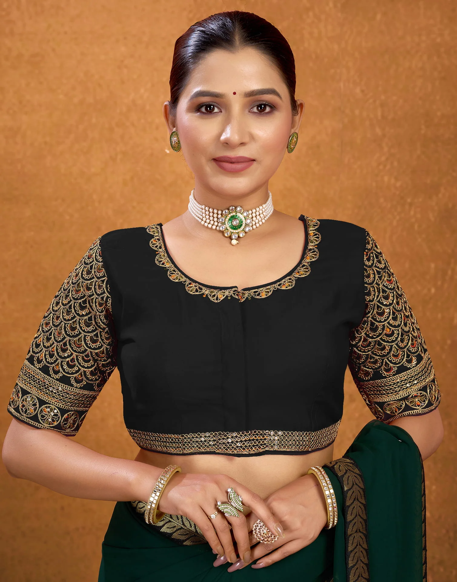 Black Silk Sequence Embroidery Blouse - Image 6