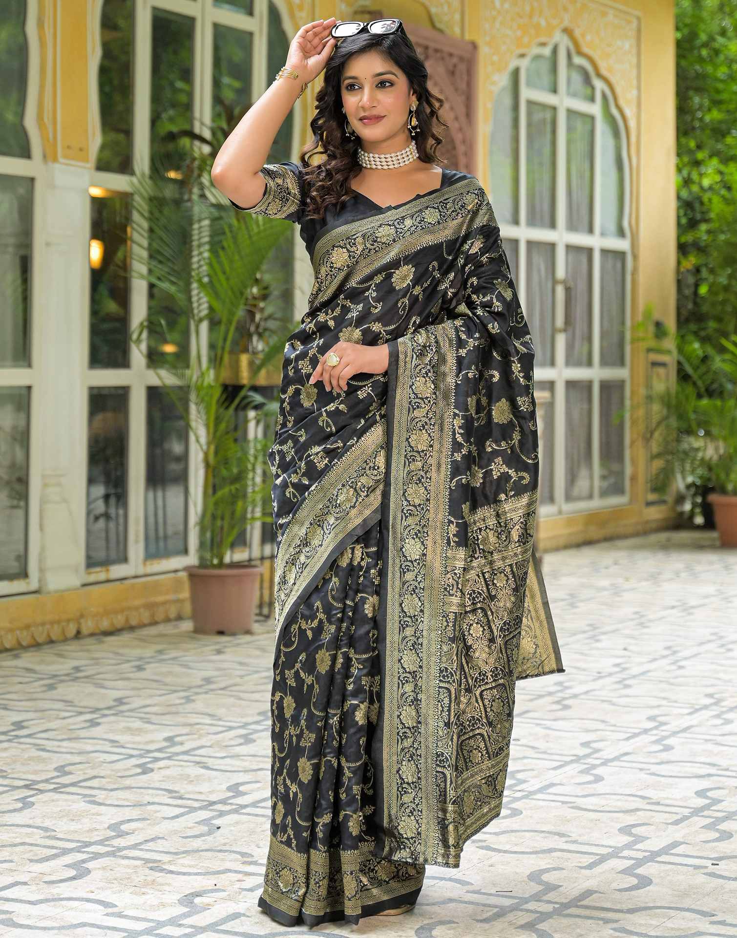 Black Silk Woven Banarasi Saree - Image 8