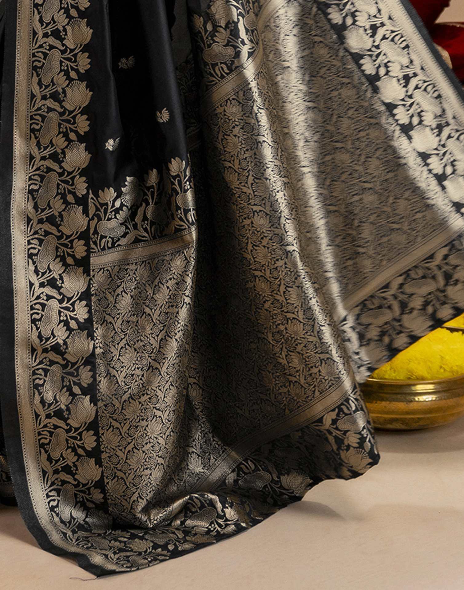 Black Silk Woven Banarasi Saree - Image 11