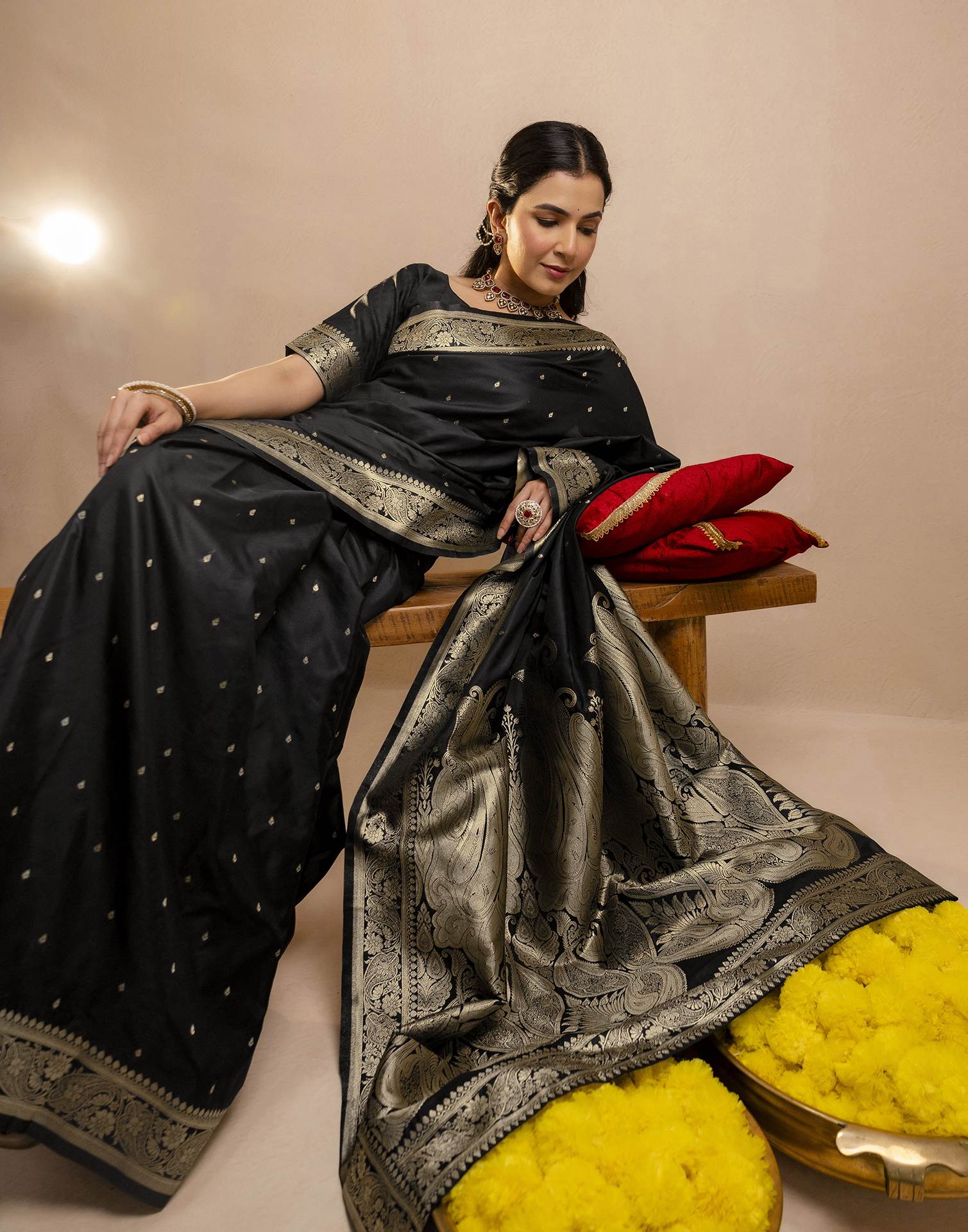 Black Silk Woven Banarasi Saree - Image 10