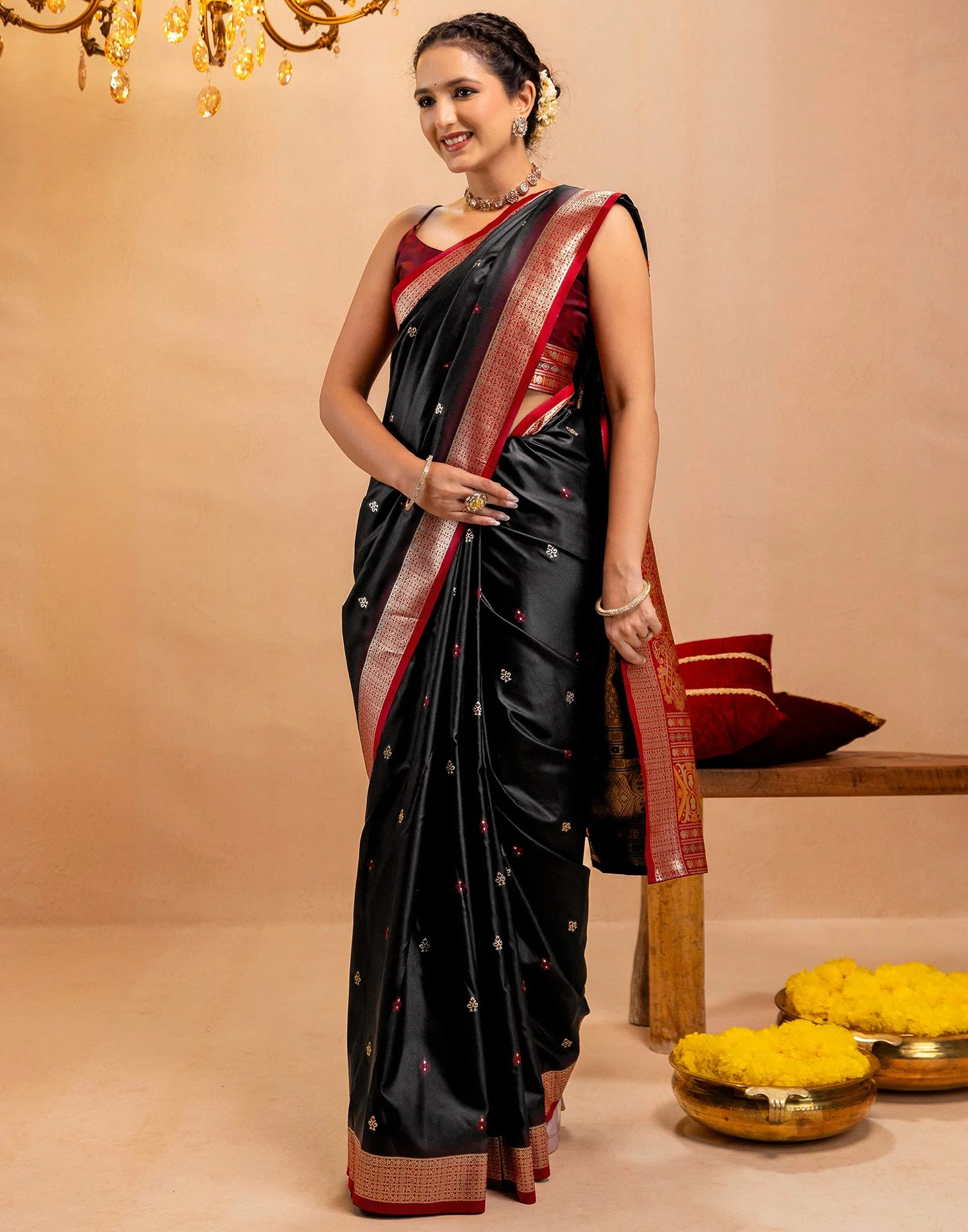 Black Silk Woven Banarasi Saree - Image 11