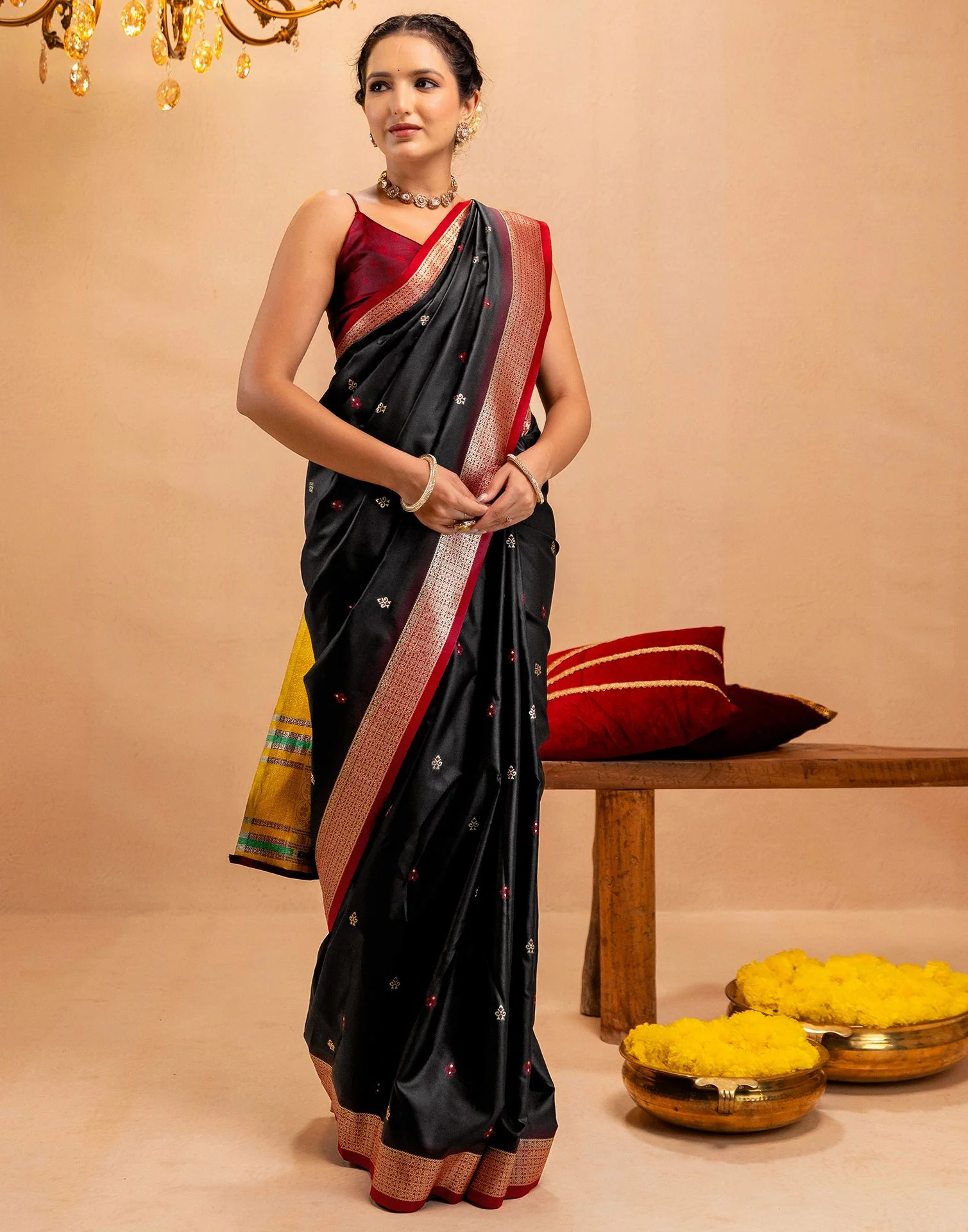Black Silk Woven Banarasi Saree - Image 12