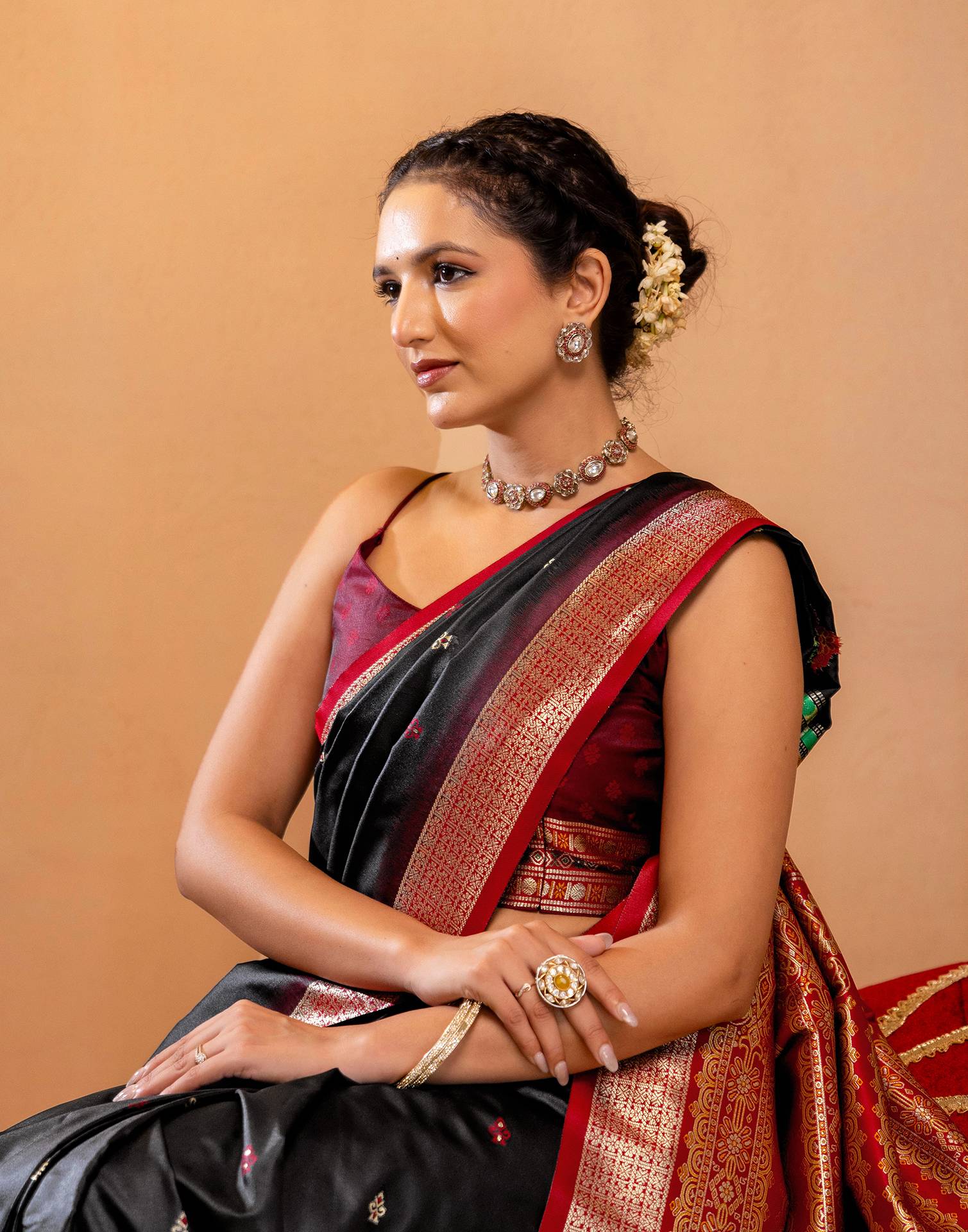Black Silk Woven Banarasi Saree - Image 7