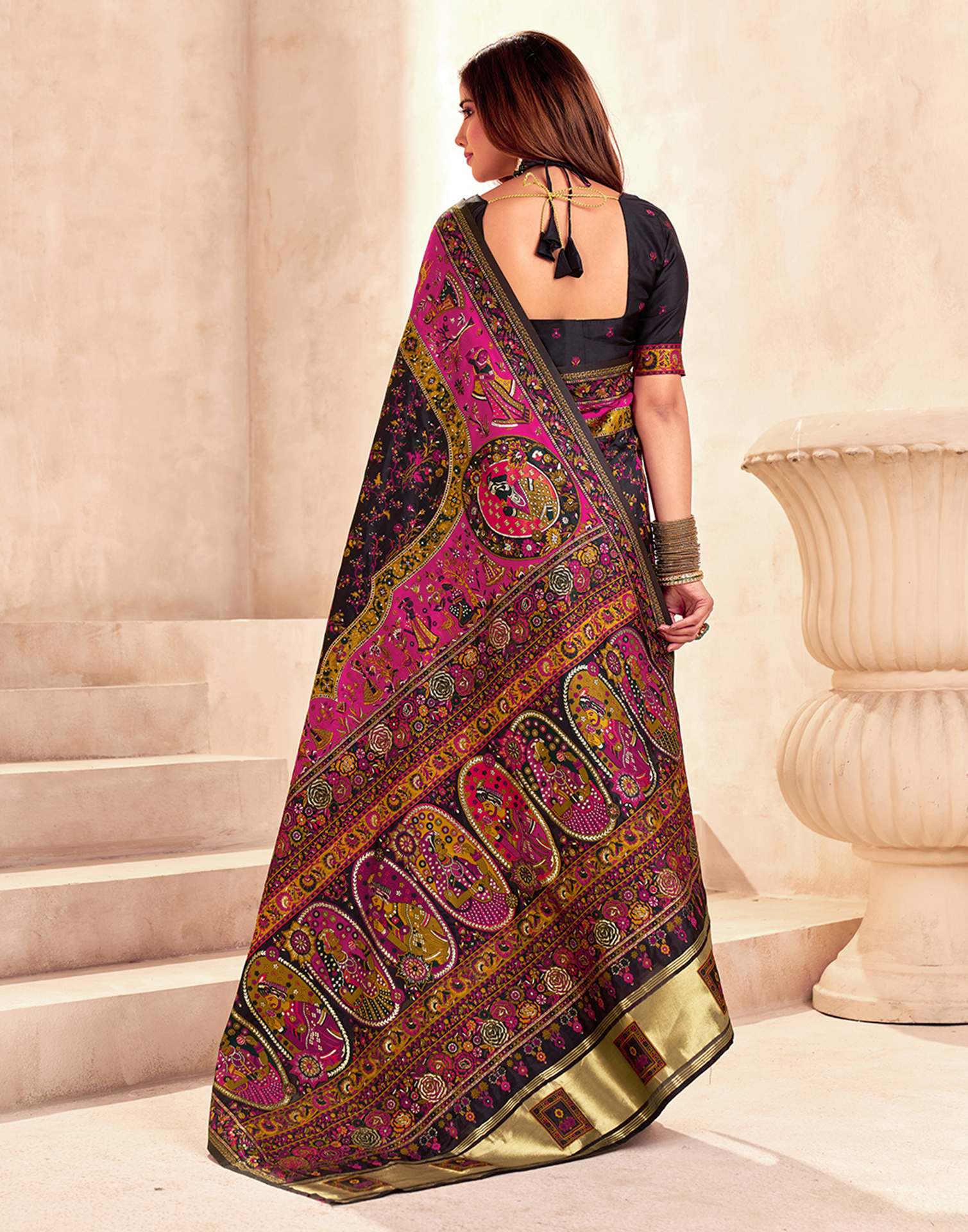 Black Silk Woven Patola Saree - Image 6
