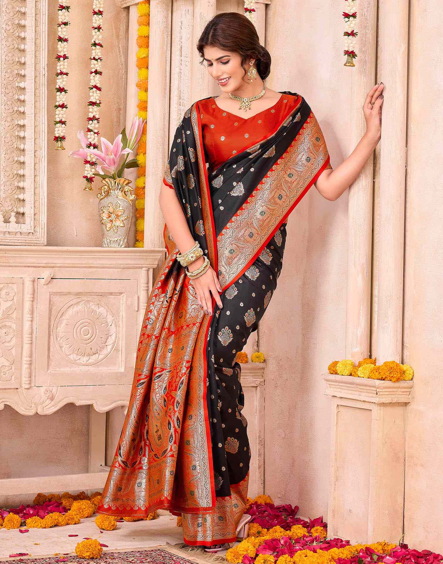 Black Silk Woven Saree - Image 4