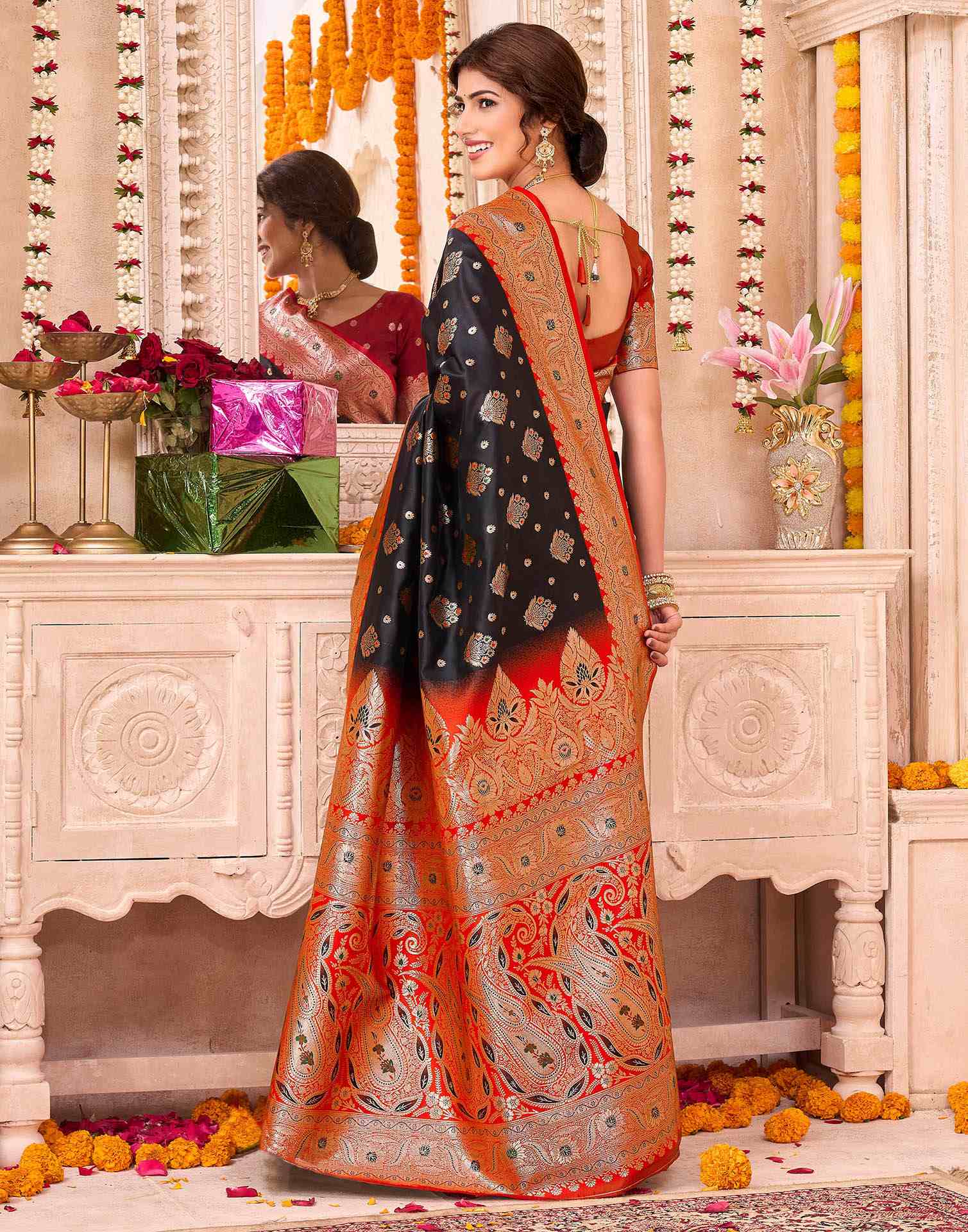 Black Silk Woven Saree - Image 5