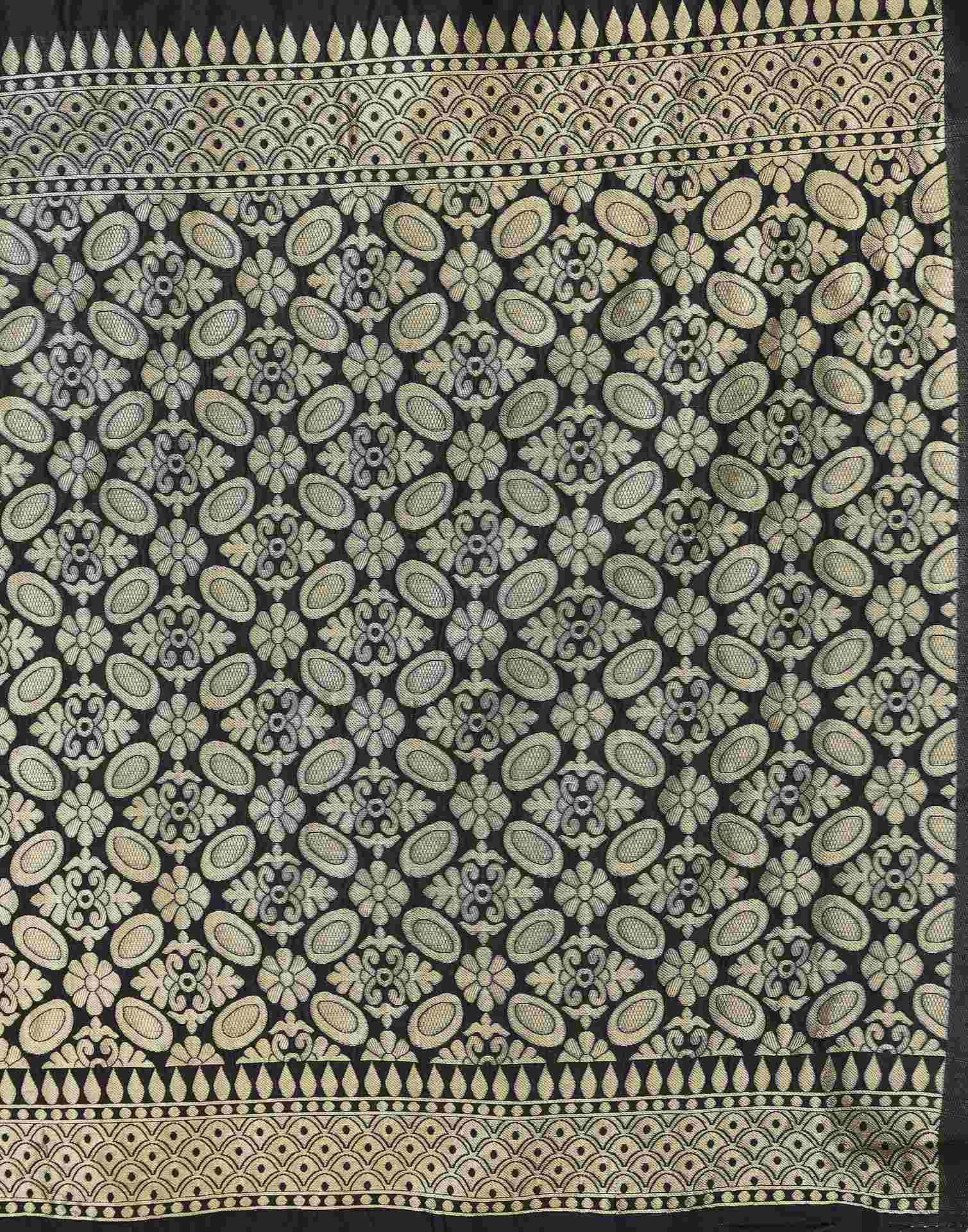 Black Silk Woven Banarasi Saree - Image 7