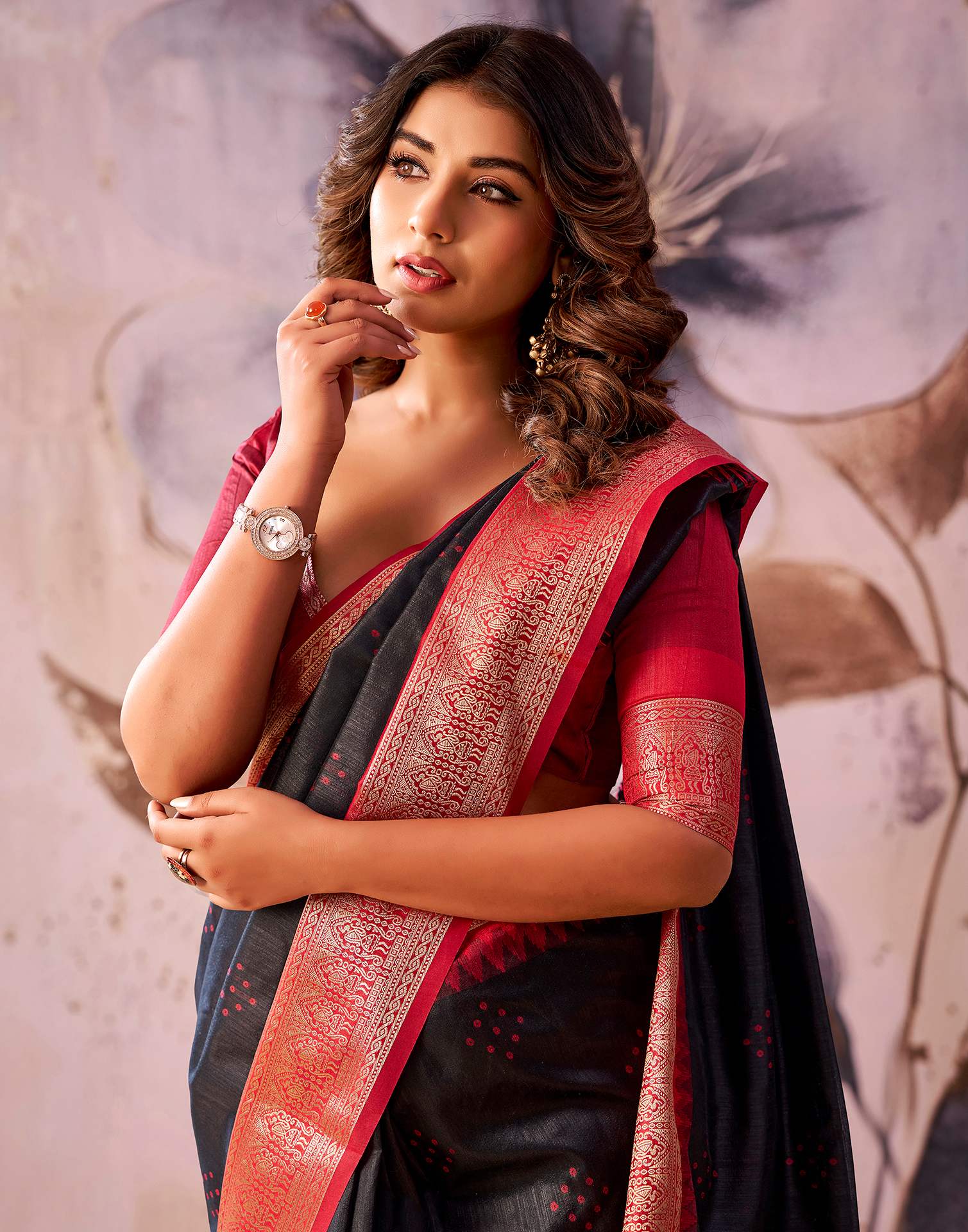 Black Tussar Silk Woven Kanjivaram Saree - Image 4