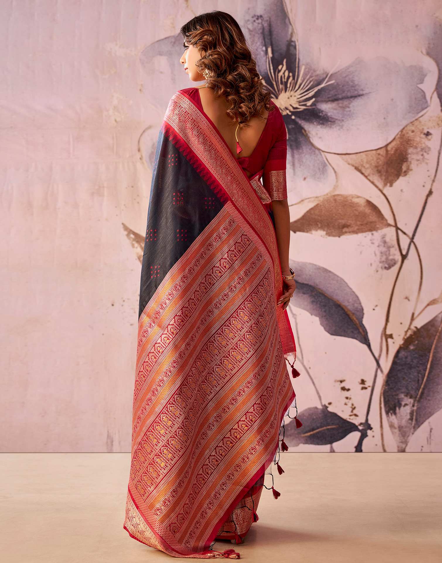Black Tussar Silk Woven Kanjivaram Saree - Image 6