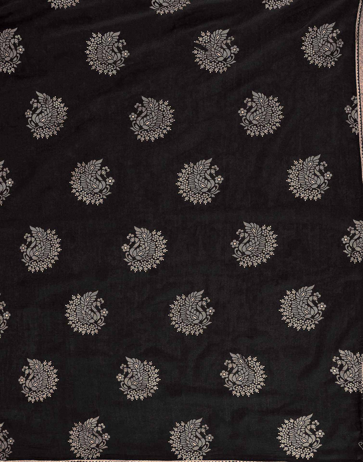 Black Vichitra Silk Foil Printed Gota Lace Saree - Image 9