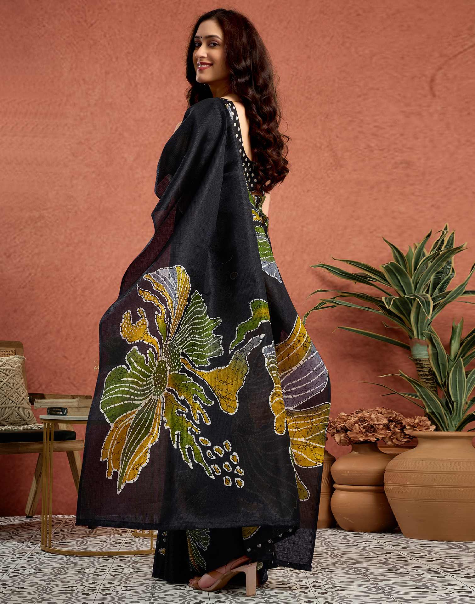 Black Vichitra Silk Printed Saree - Image 8