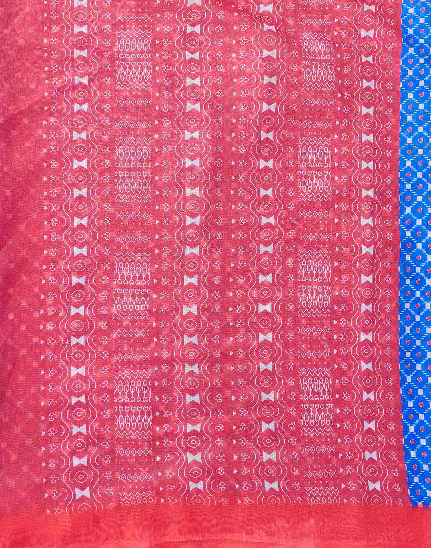 Blue Chanderi Cotton Printed Saree - Image 10