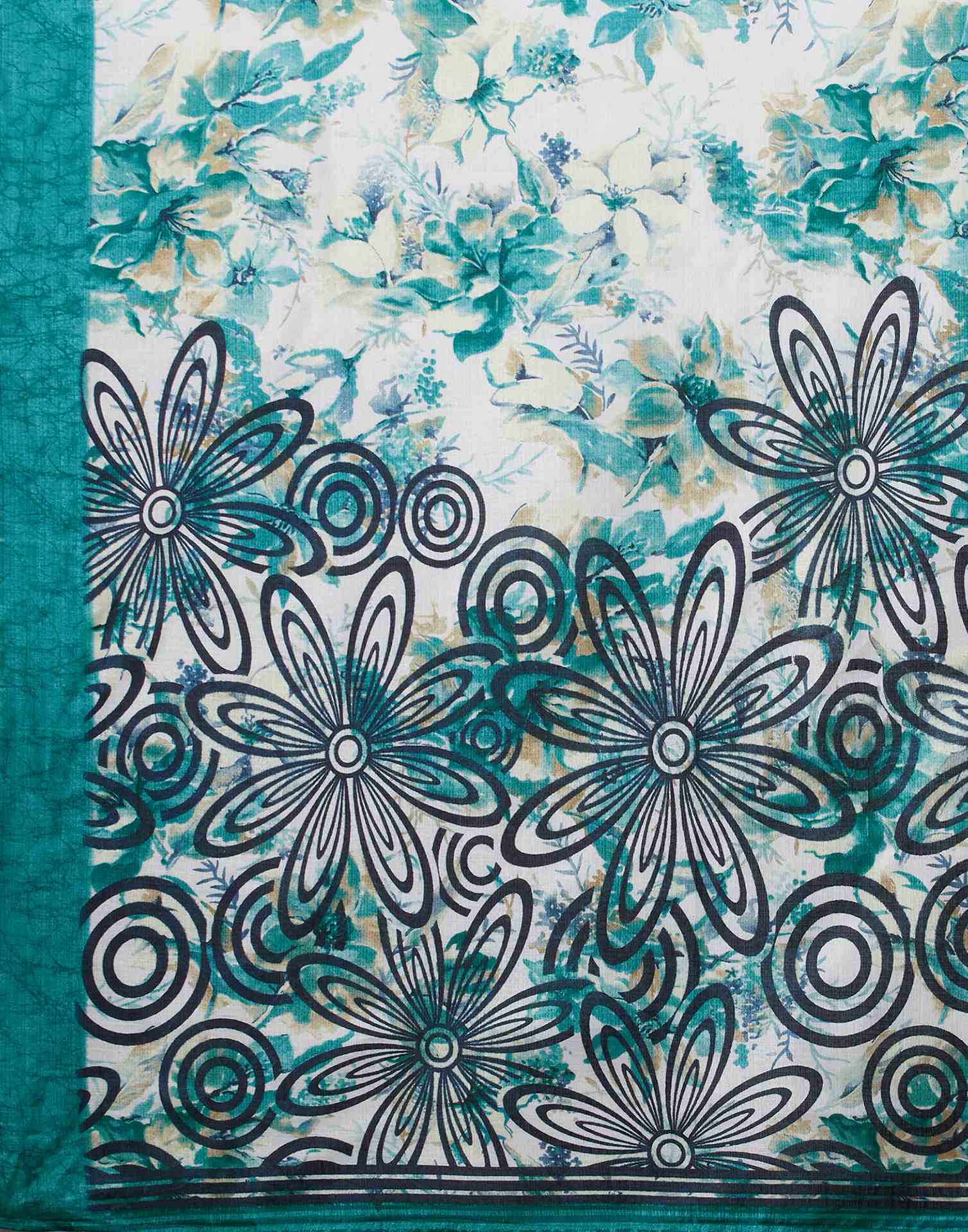 Blue Cotton Blend Floral Printed Saree - Image 7