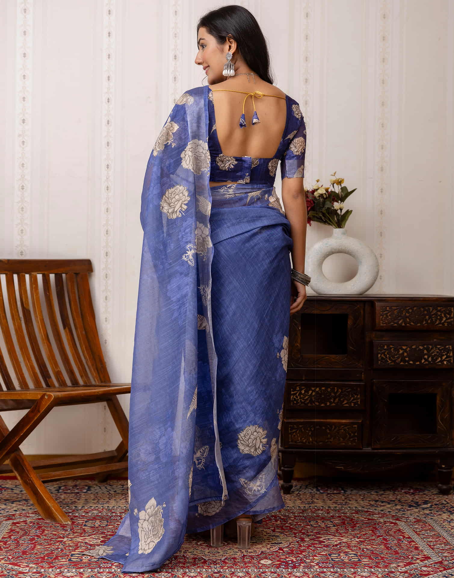 Blue Cotton Printed Saree - Image 7