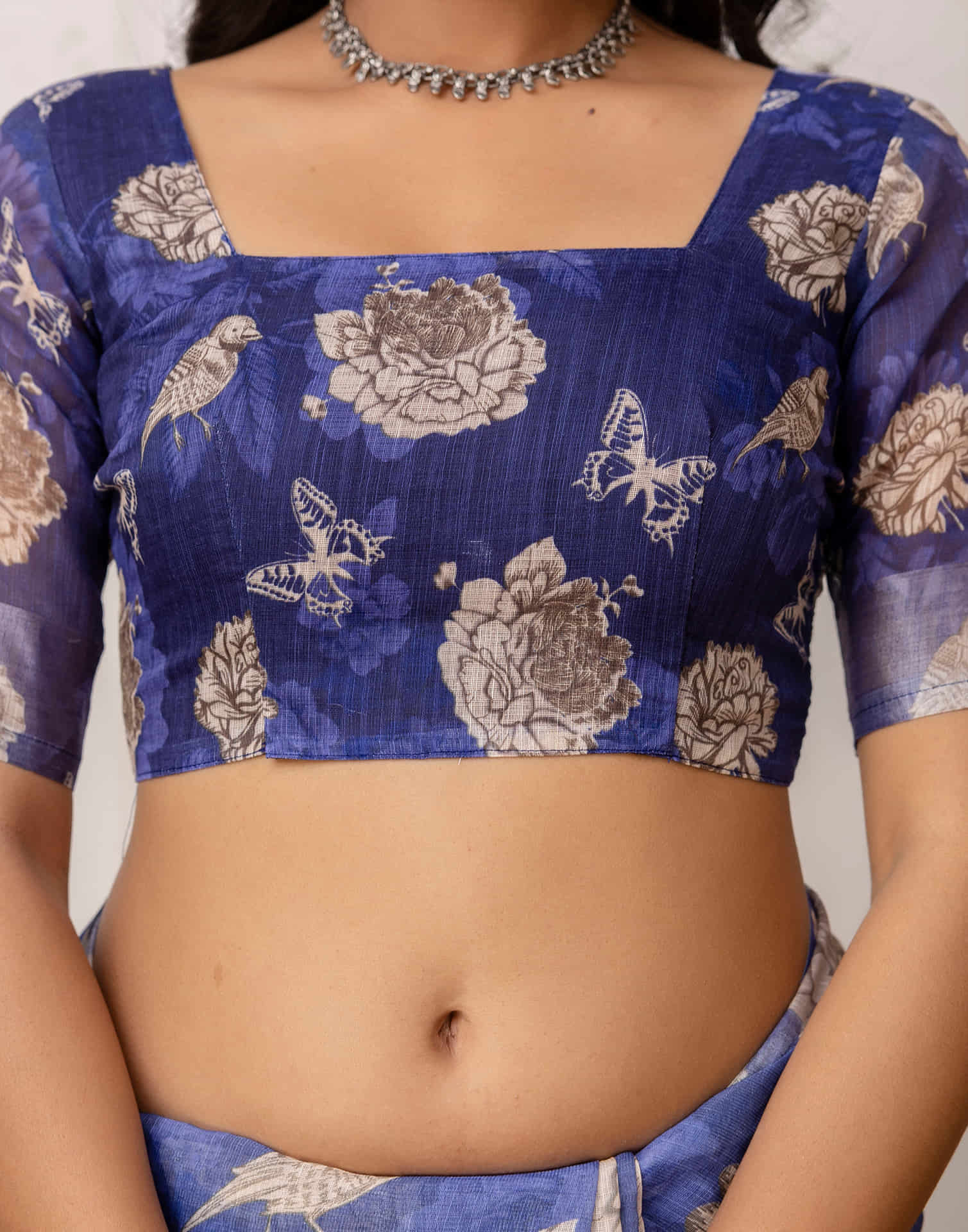 Blue Cotton Printed Saree - Image 8