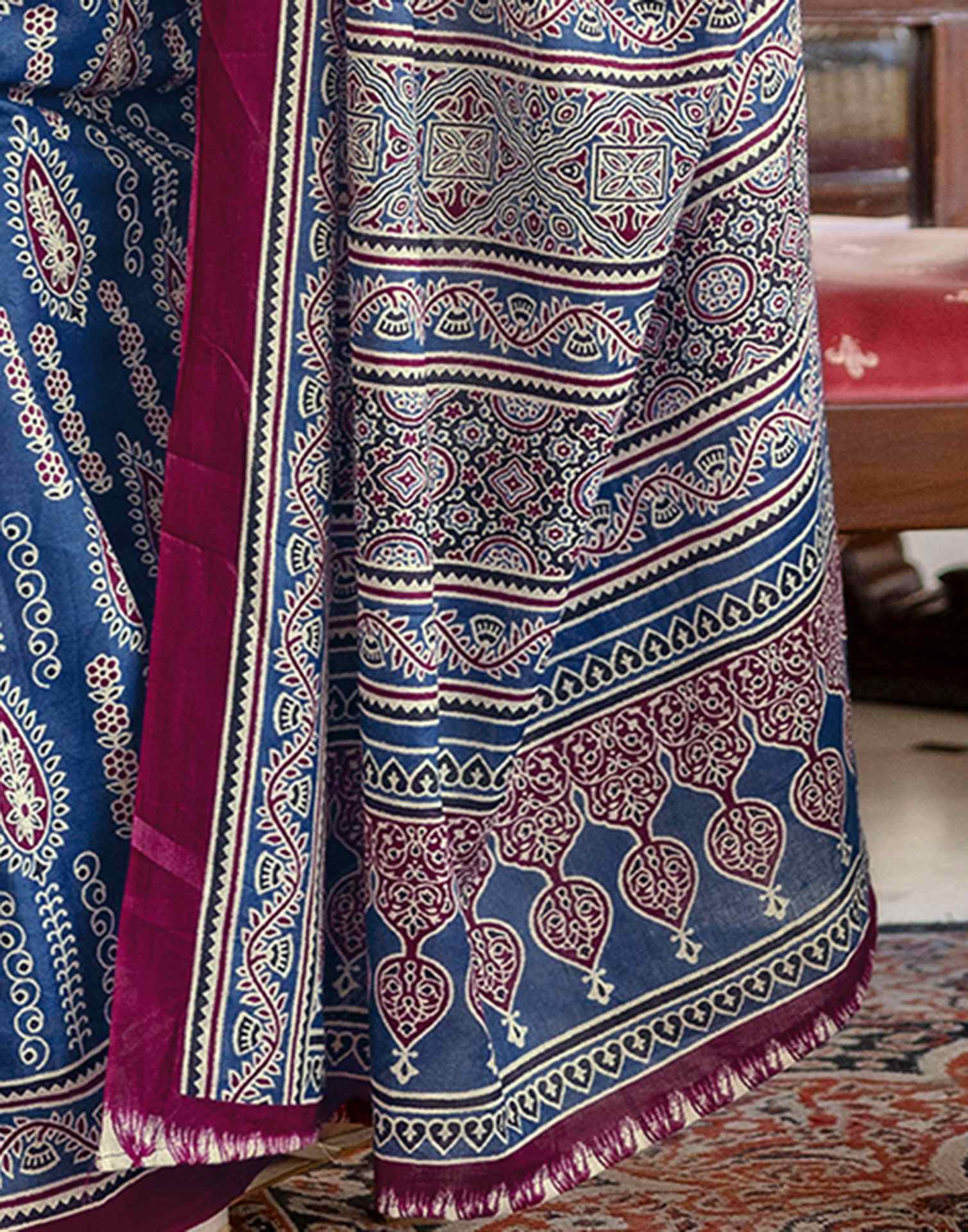 Blue Cotton Printed Saree - Image 10