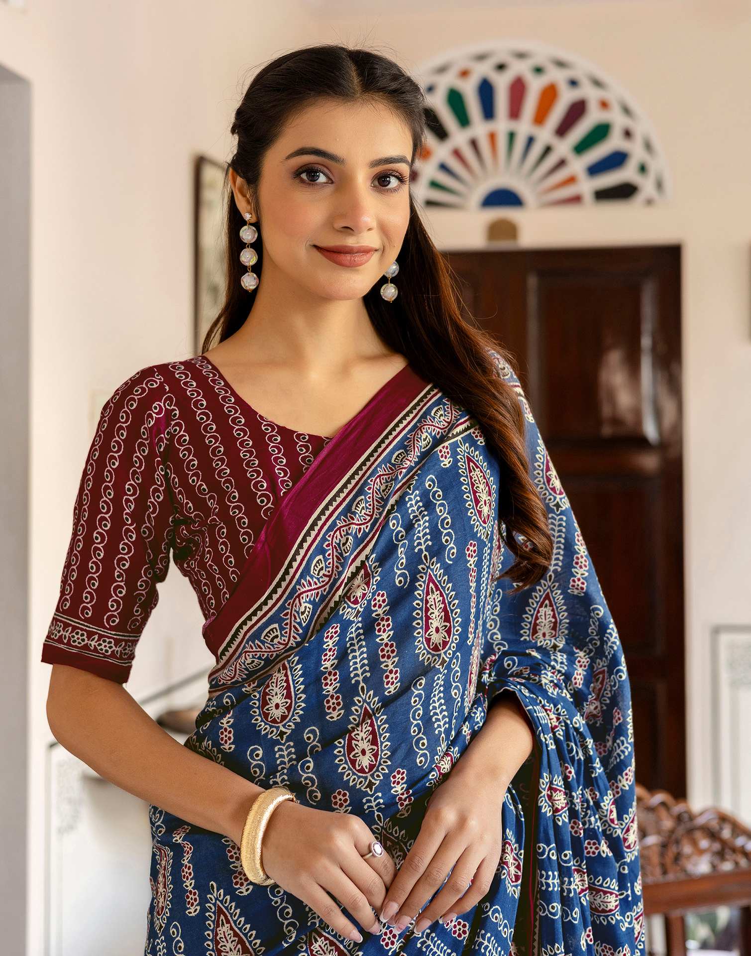 Blue Cotton Printed Saree - Image 2