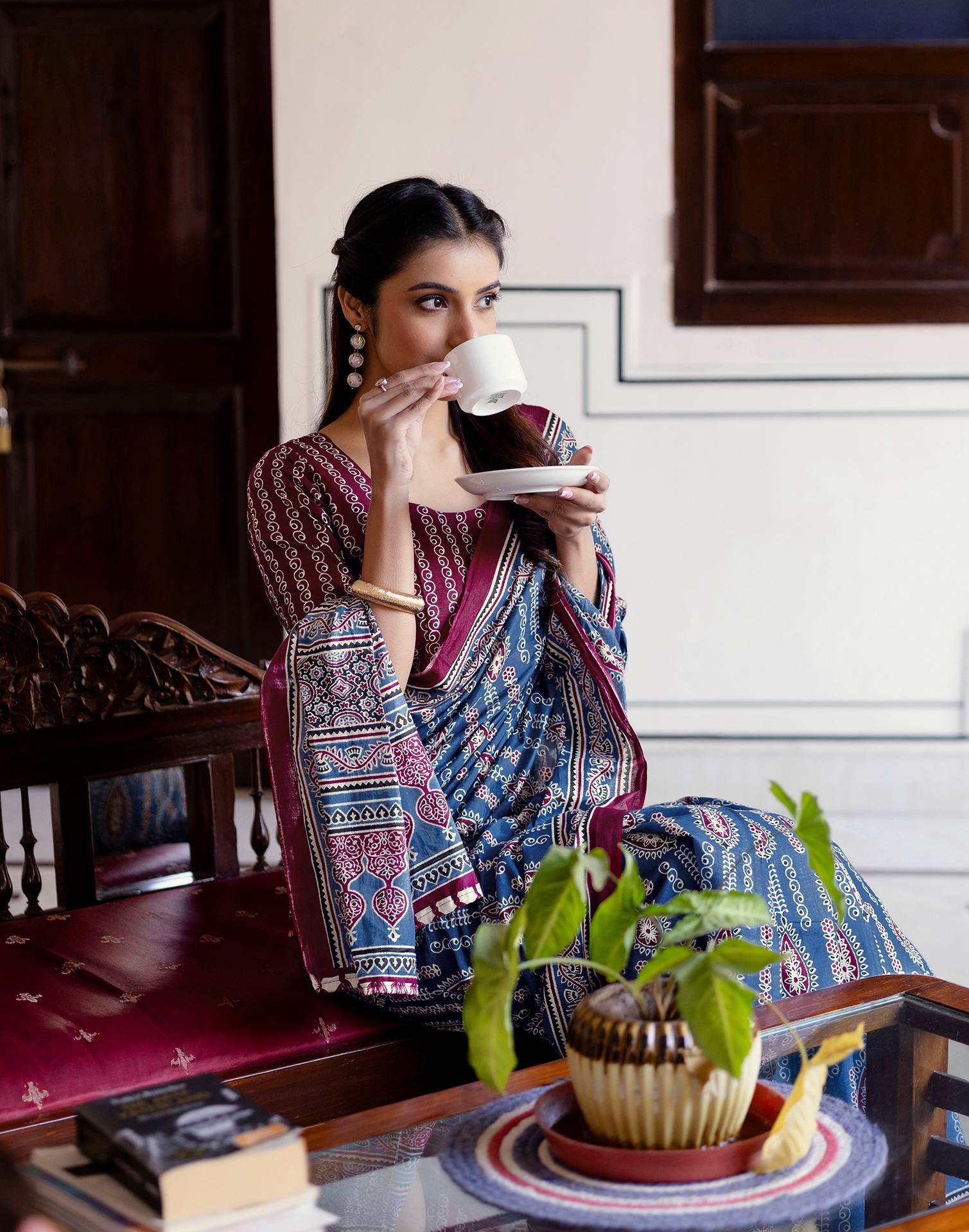 Blue Cotton Printed Saree - Image 8