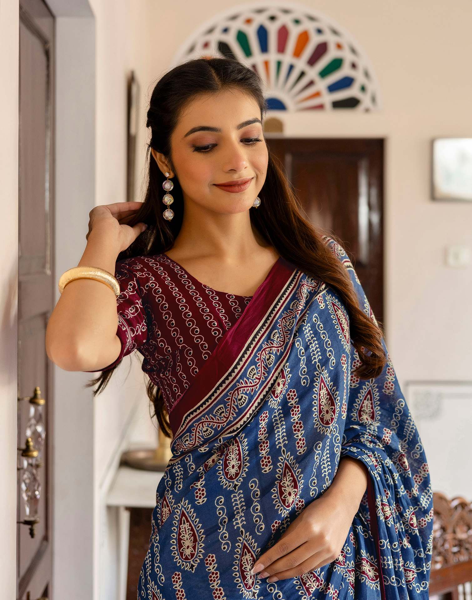 Blue Cotton Printed Saree - Image 9