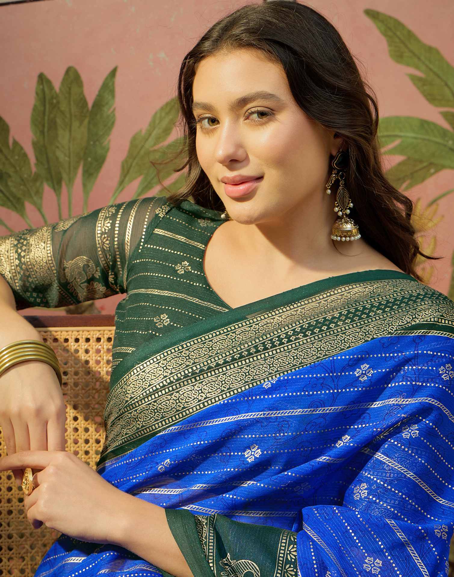 Blue Georgette Foil Printed Saree - Image 2