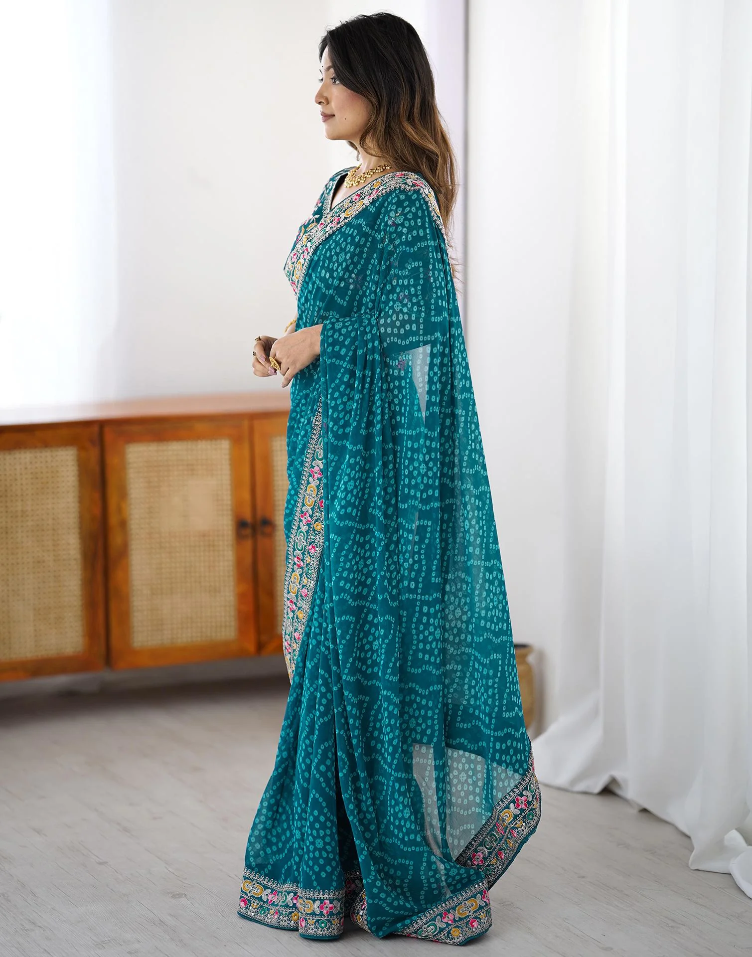 Blue Georgette Printed Bandhani Saree - Image 9