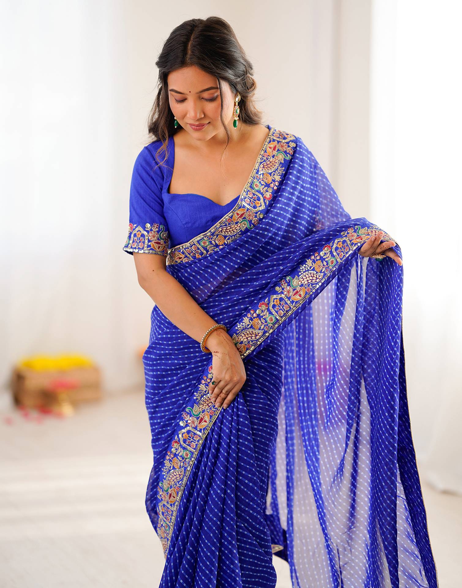 Blue Georgette Printed Laheriya Saree - Image 9