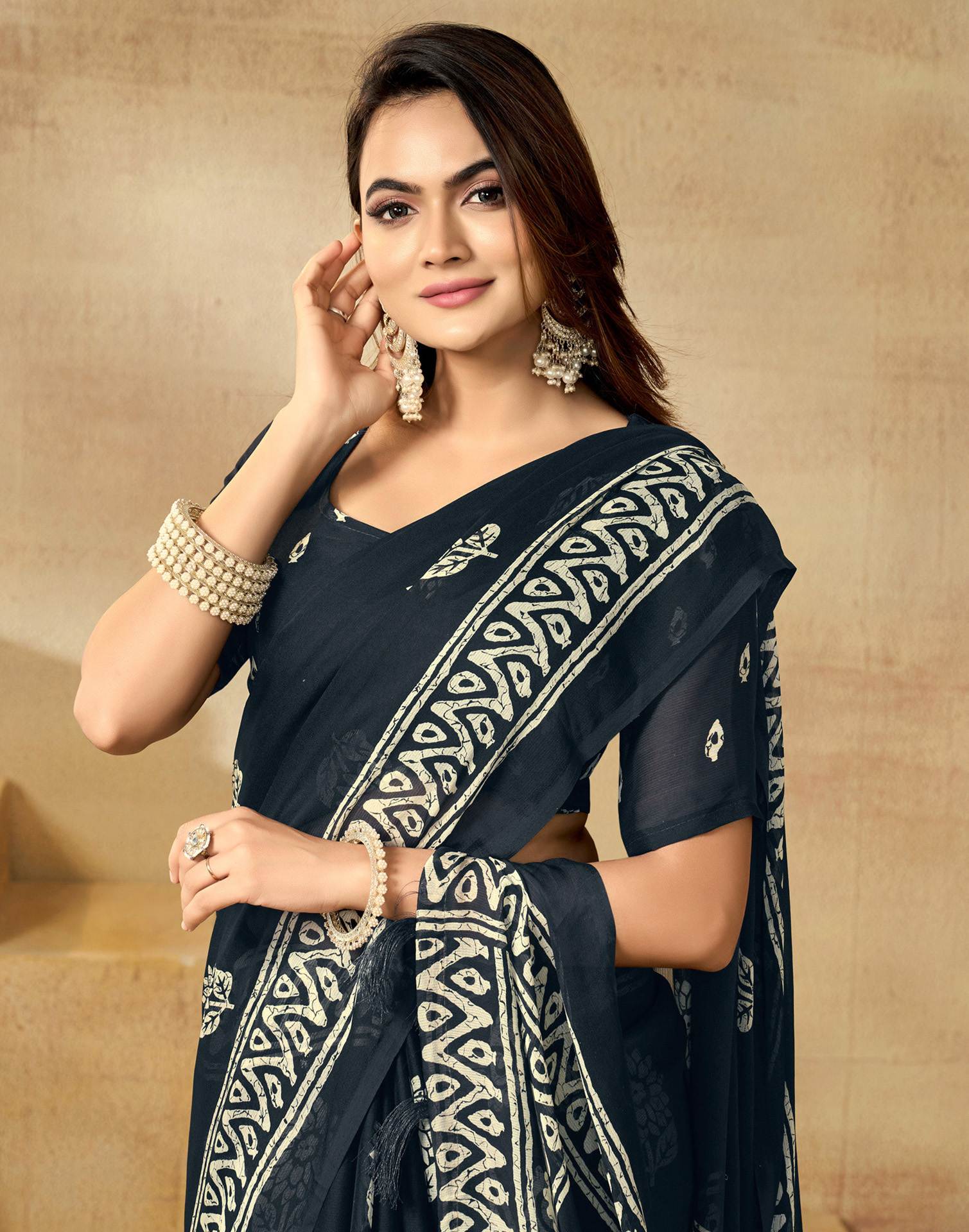Blue Georgette Printed Saree - Image 2