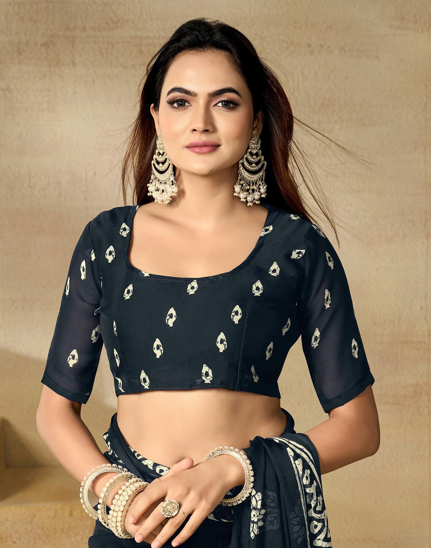 Blue Georgette Printed Saree - Image 8
