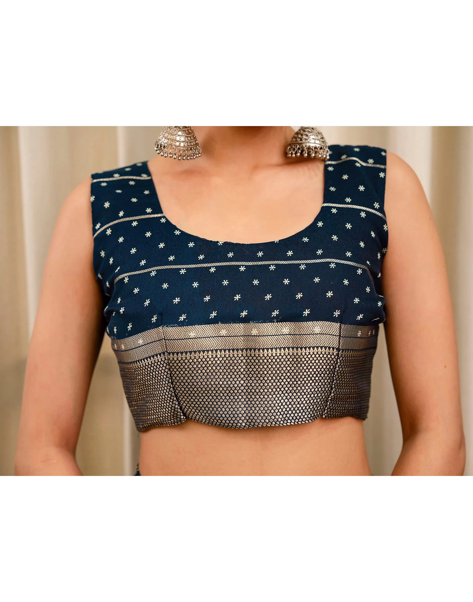 Blue Georgette Printed Zari Stripe SareeĀ - Image 11
