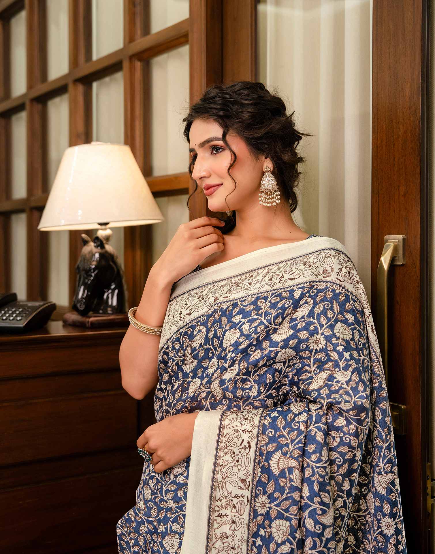 Blue Khadi Printed Saree - Image 2