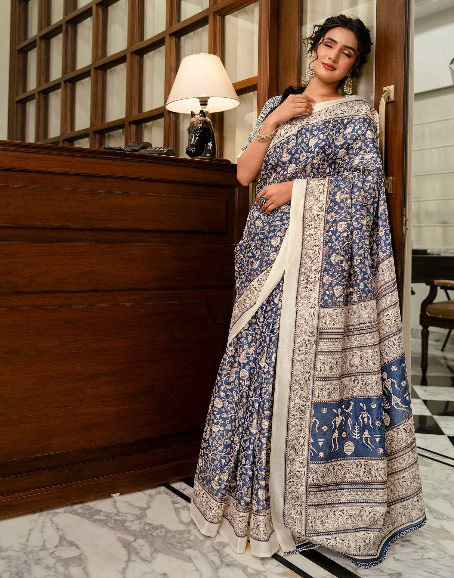 Blue Khadi Printed Saree - Image 9