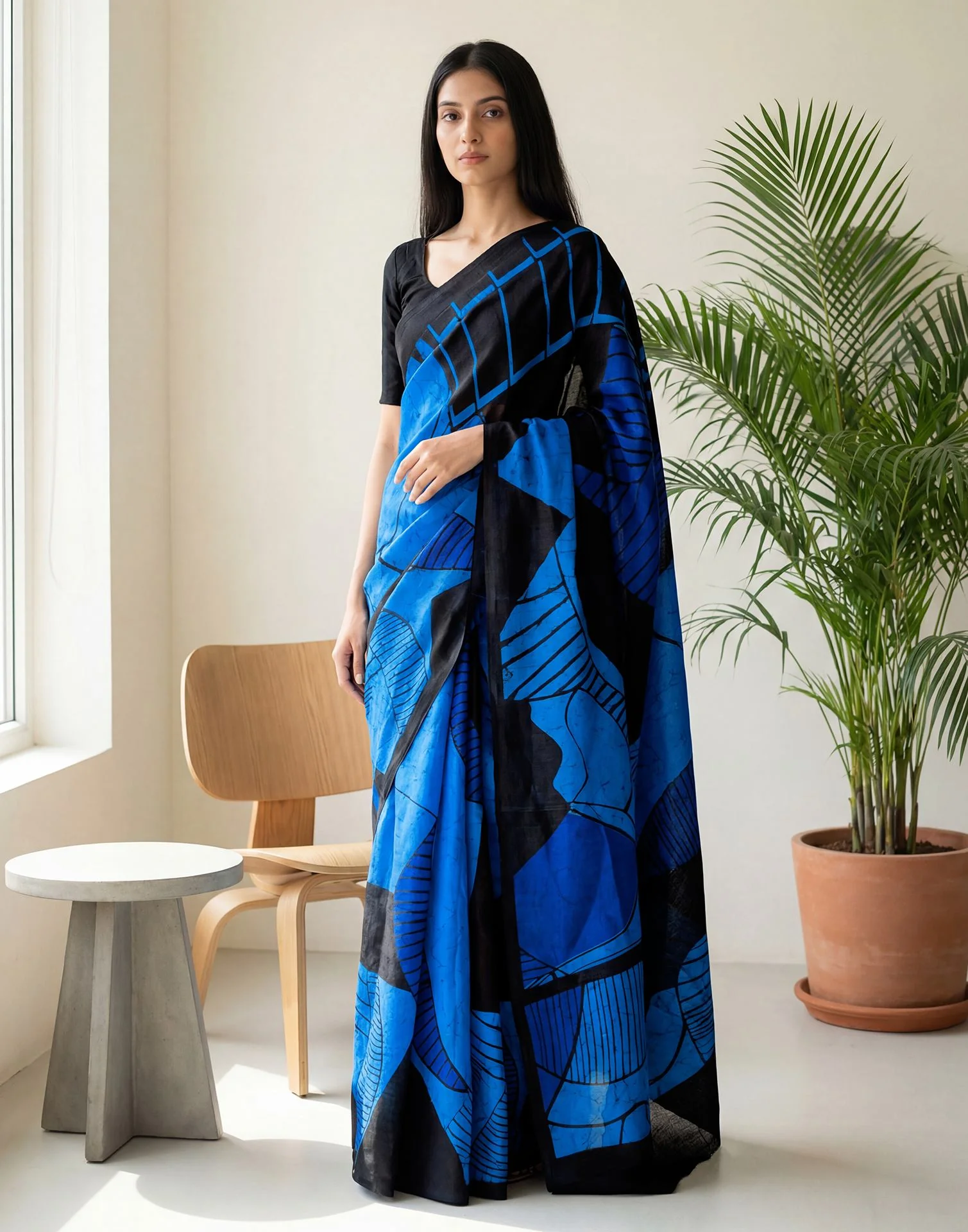 Blue Kota Silk Printed Saree - Image 4