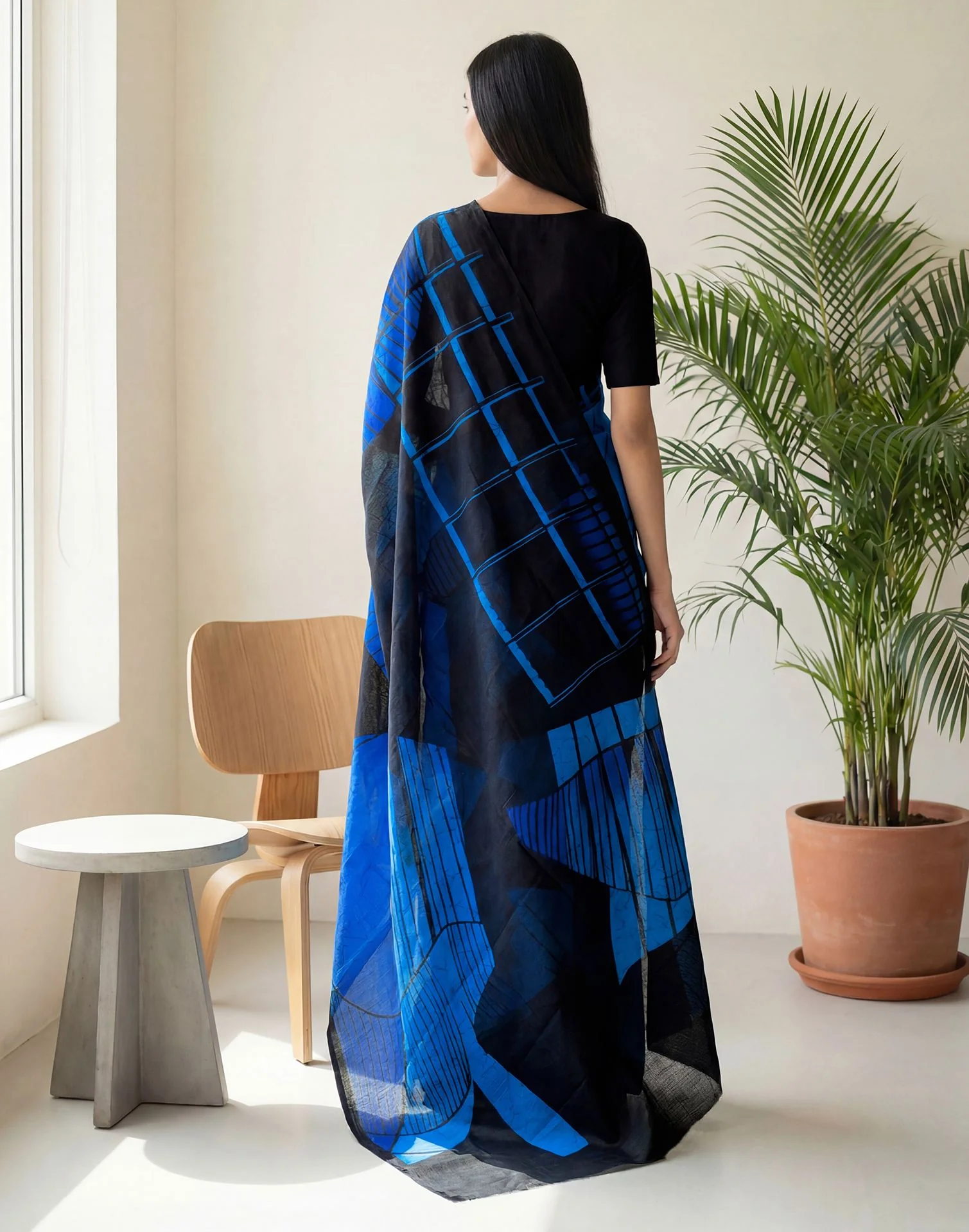 Blue Kota Silk Printed Saree - Image 5