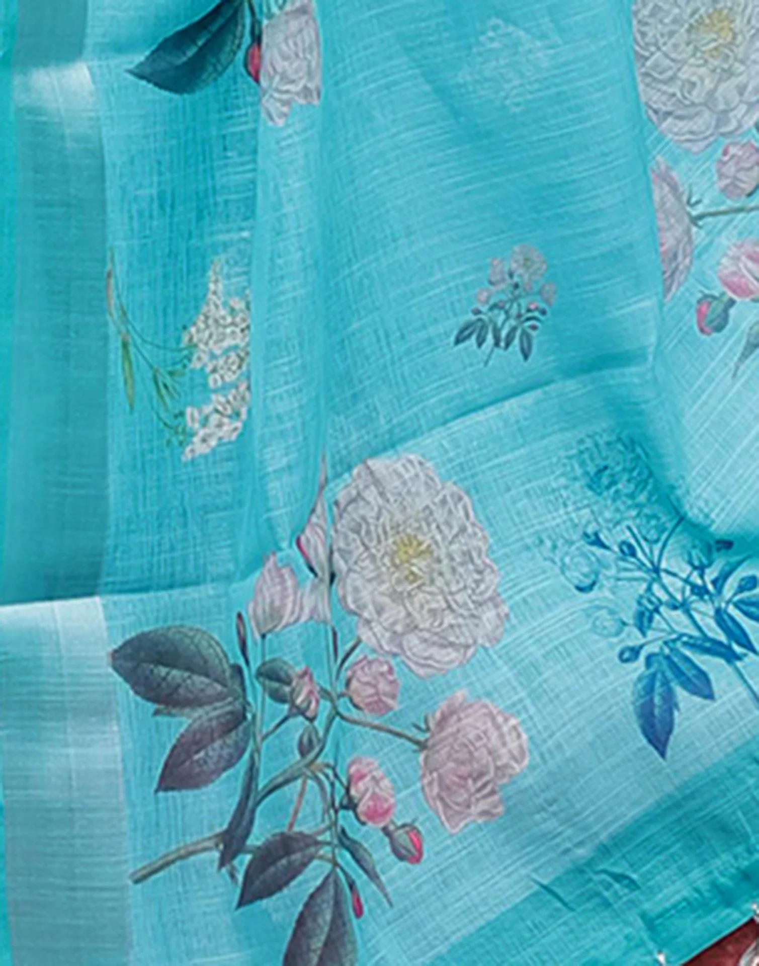 Blue Linen Printed Saree - Image 9