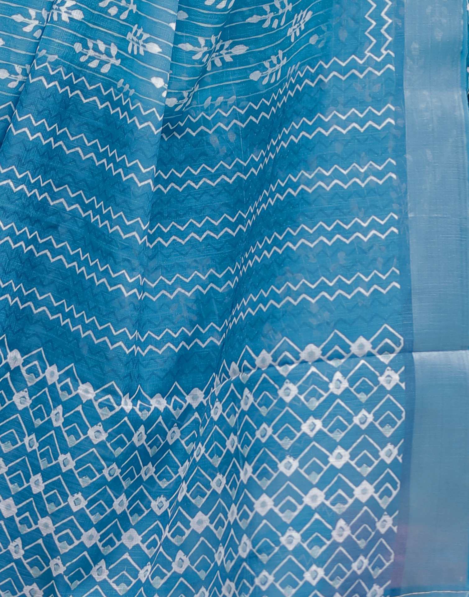 Blue Linen Printed Saree - Image 8