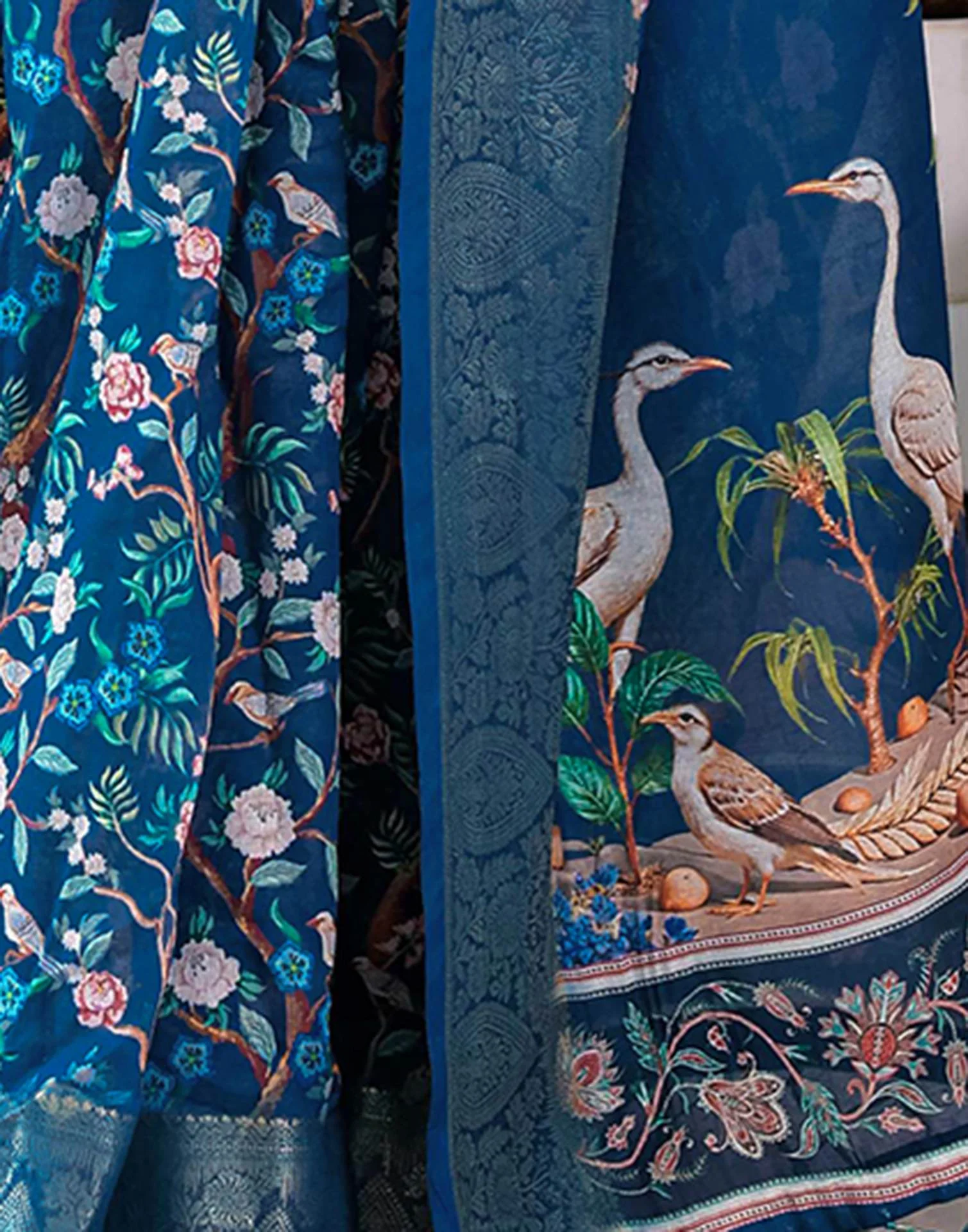 Blue Linen Printed Saree - Image 11
