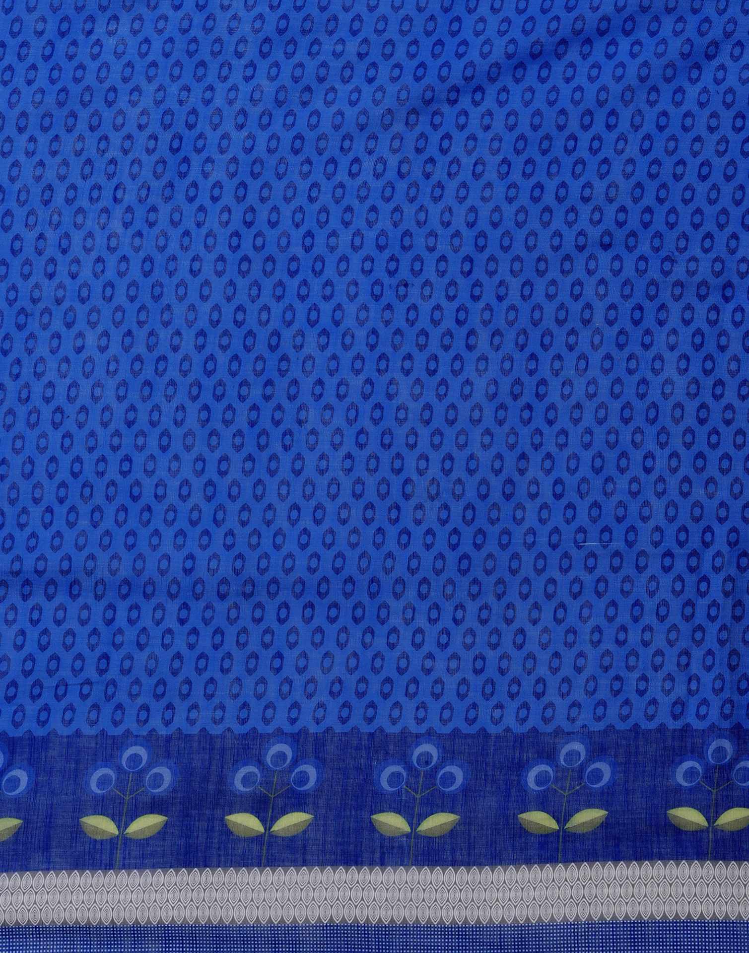 Blue Linen Woven Printed Saree - Image 9