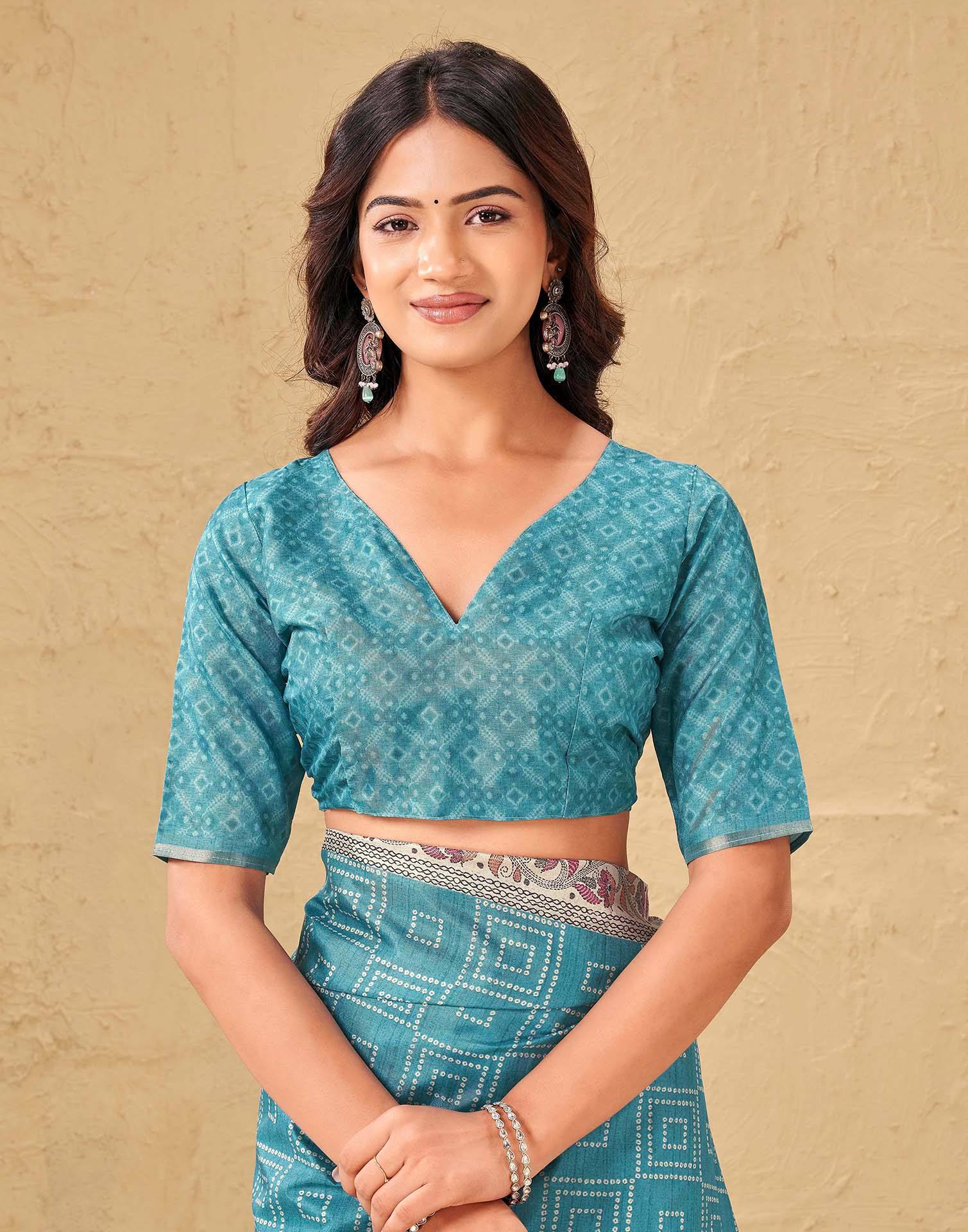 Blue Silk Bandhani Printed Saree - Image 7
